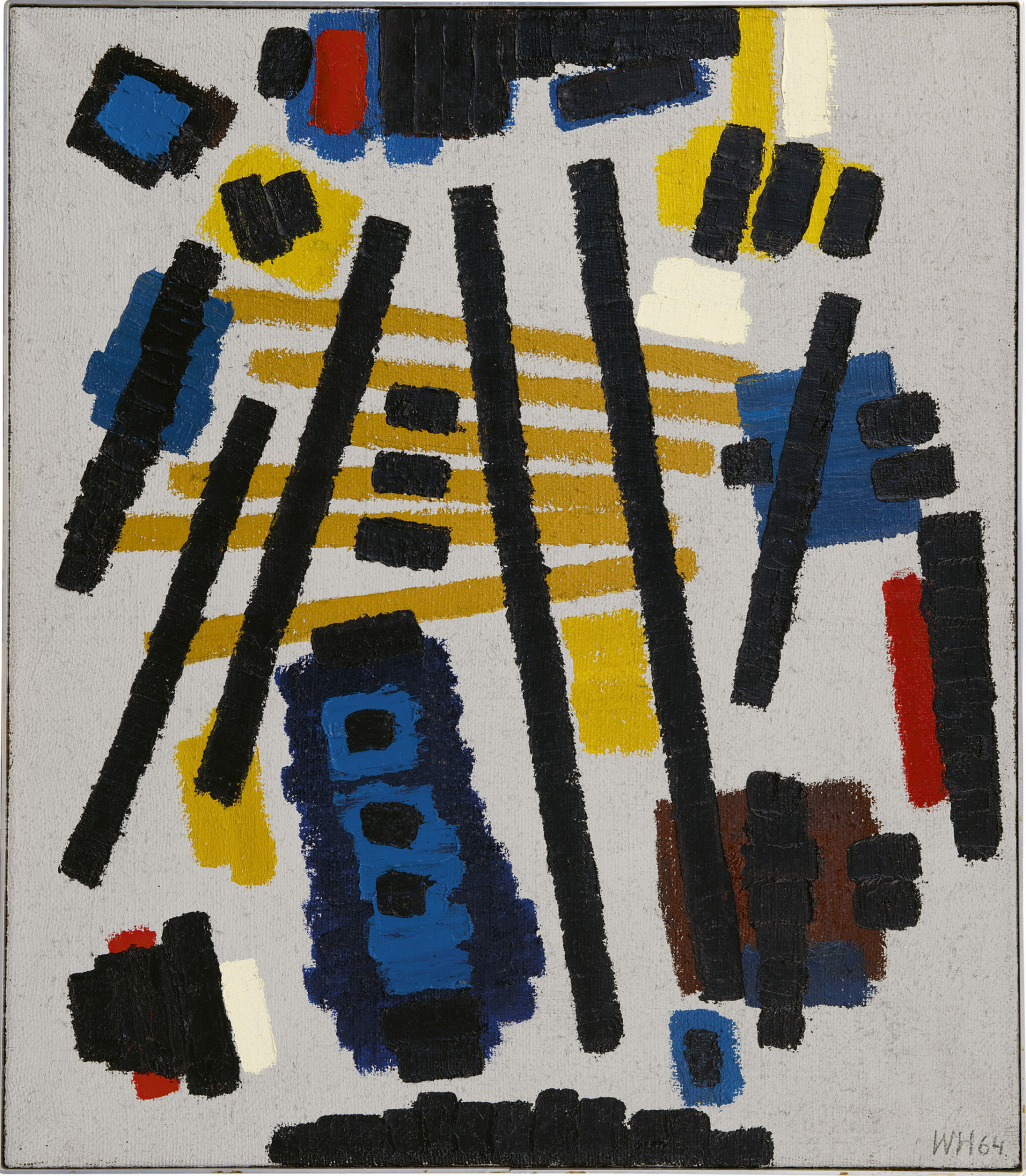 Willem Hussem: Compositie tegen grijze achtergrond (in lijst)