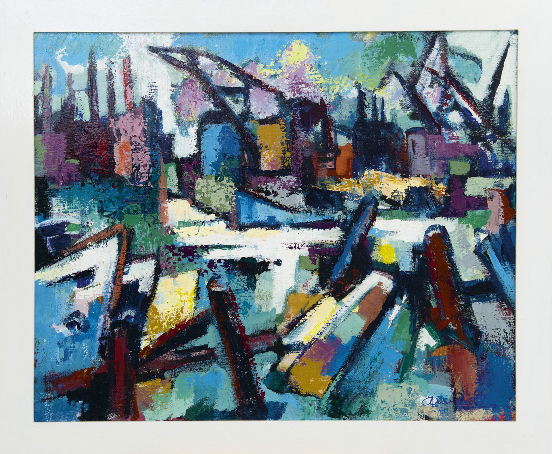 Arie Zuidersma: Kranen en water (in lijst)