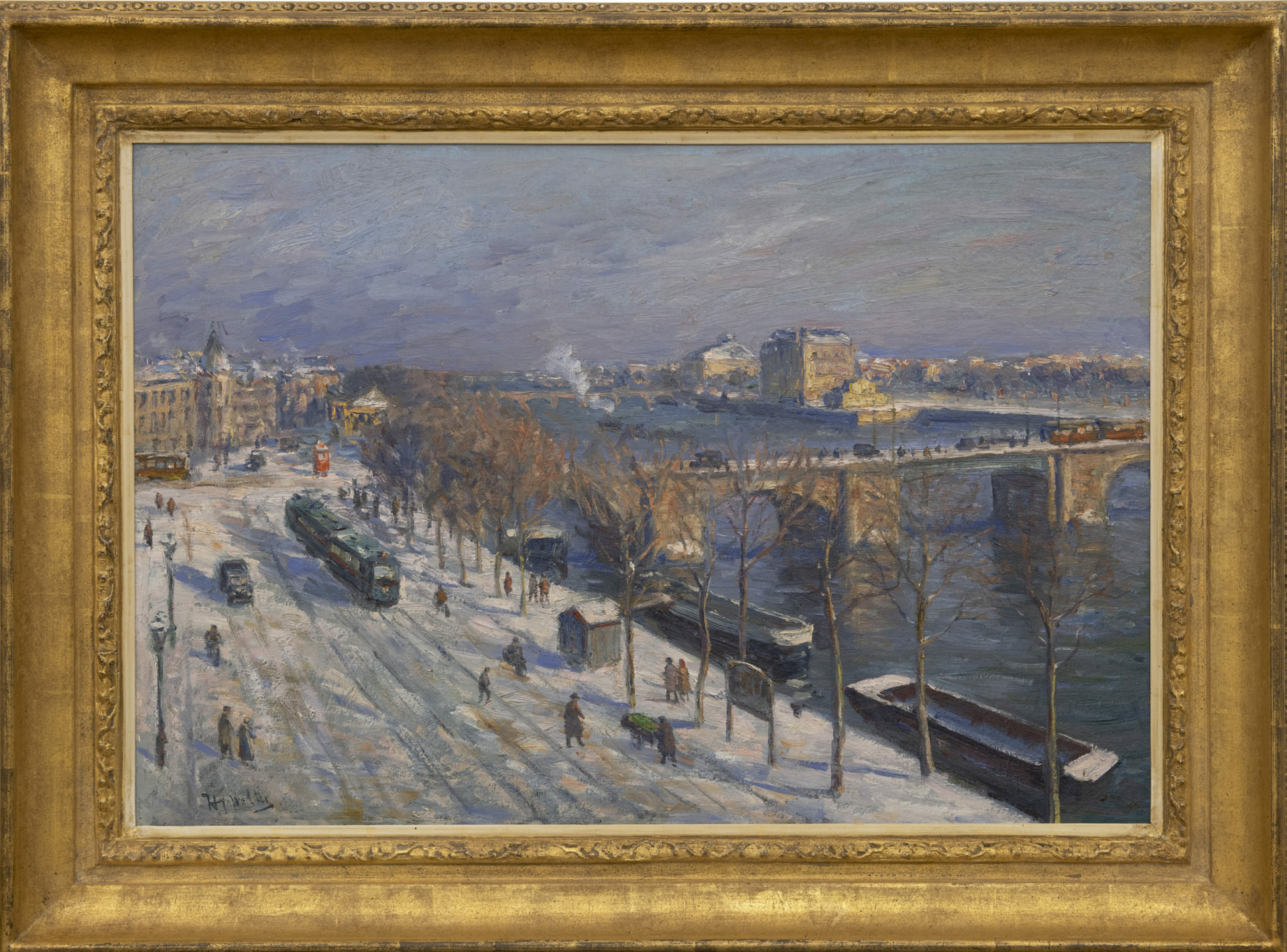 Hendrik Jan Wolter: Uitzicht op de Amstel in de winter (in lijst)
