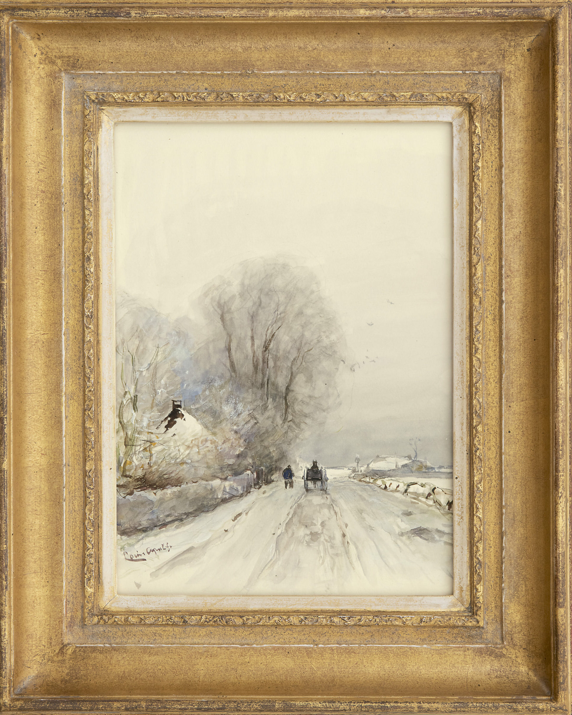 Louis Apol: Winters landweg met paard en wagen (in lijst)