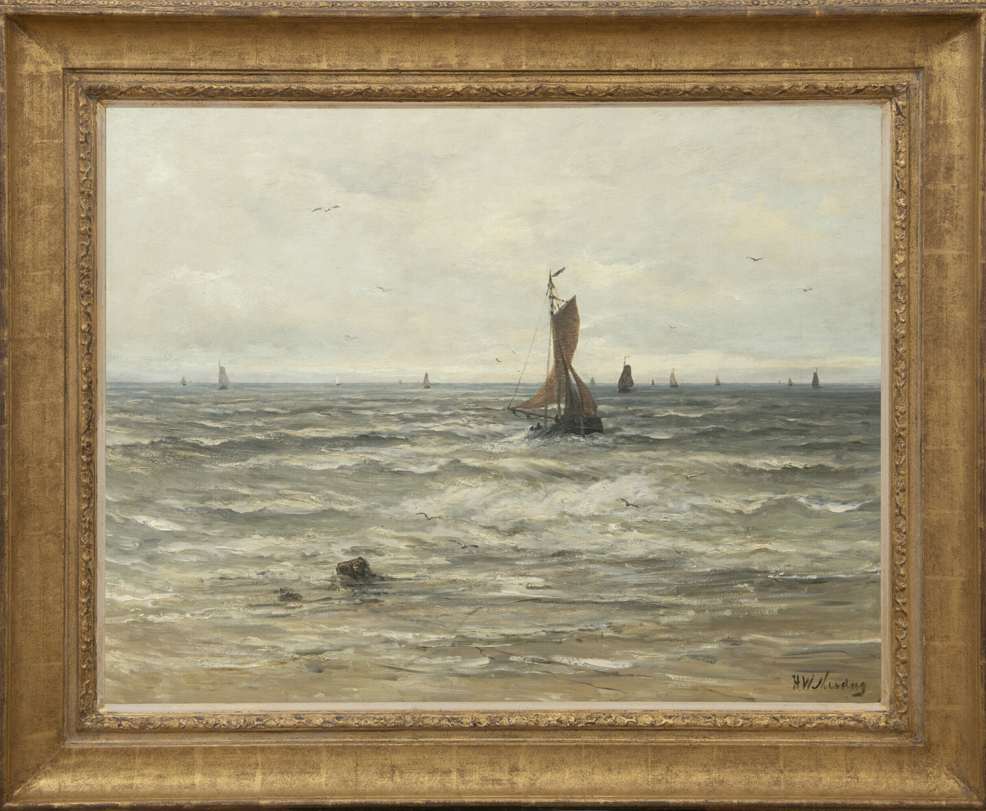 Hendrik Willem Mesdag: Bomschuiten op zee (in lijst)