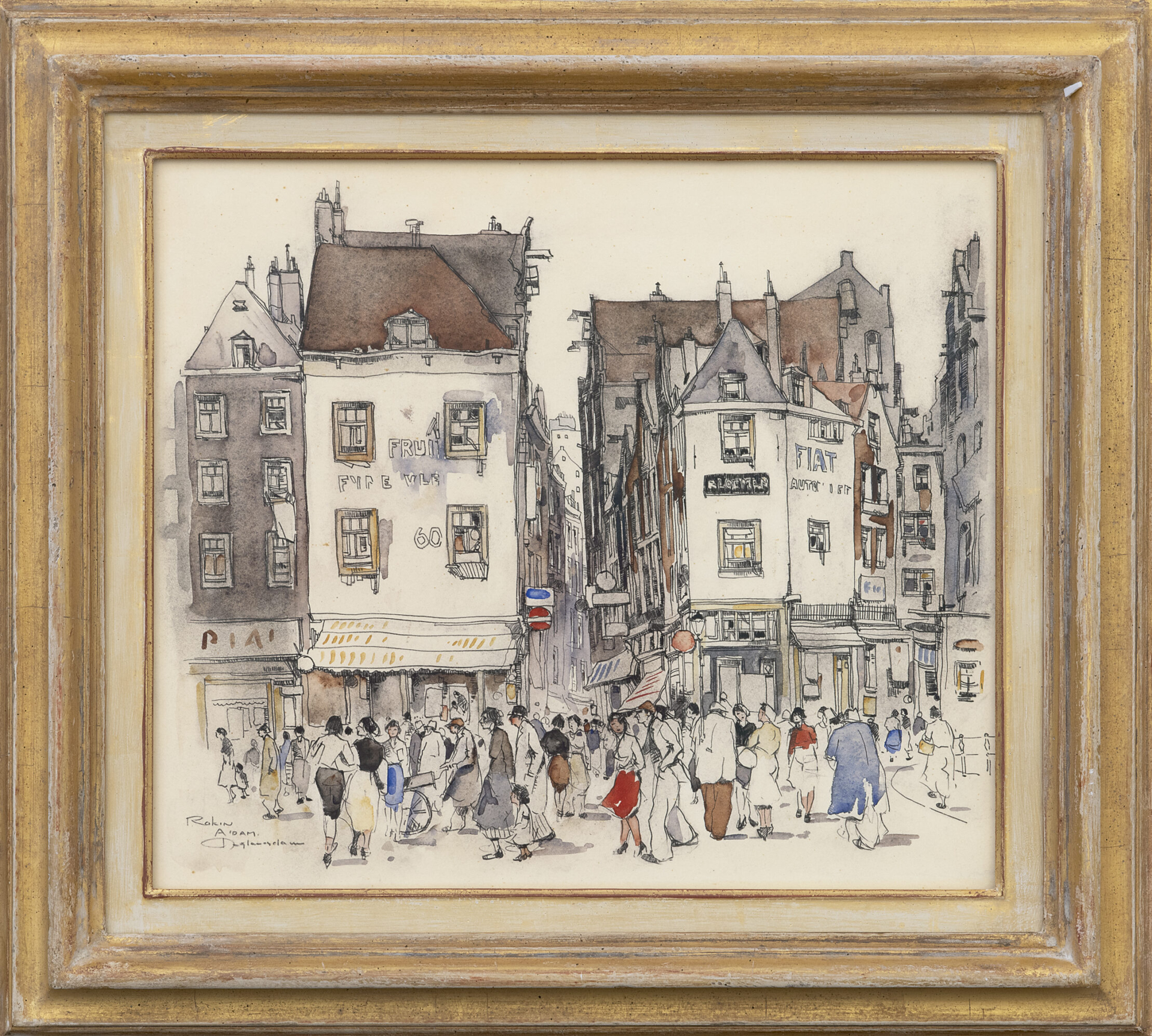 Jan Rijlaarsdam: Winkelen op het Rokin, Amsterdam (in lijst)