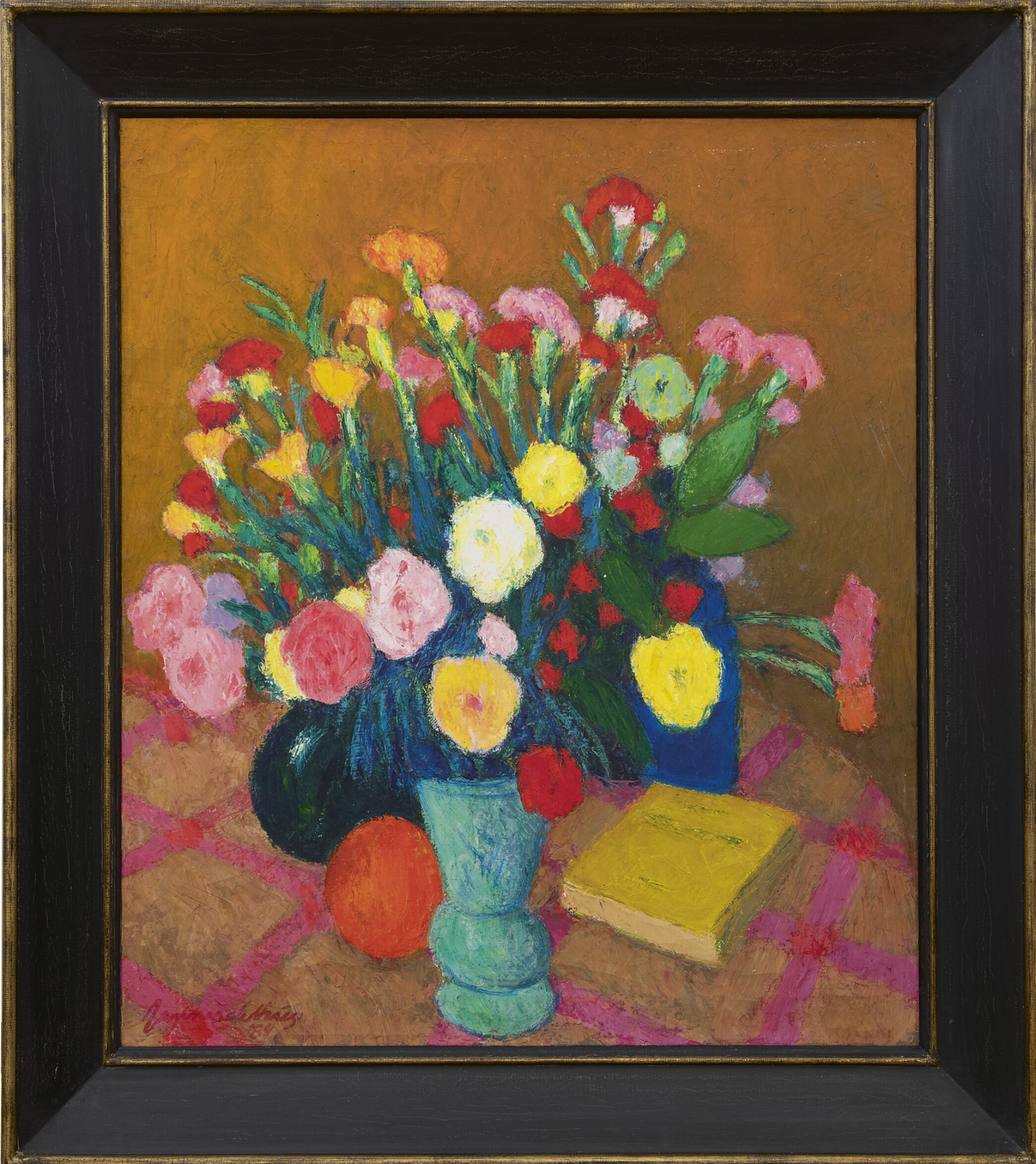 Jannes de Vries: Kleurrijk bloemstilleven (in lijst)