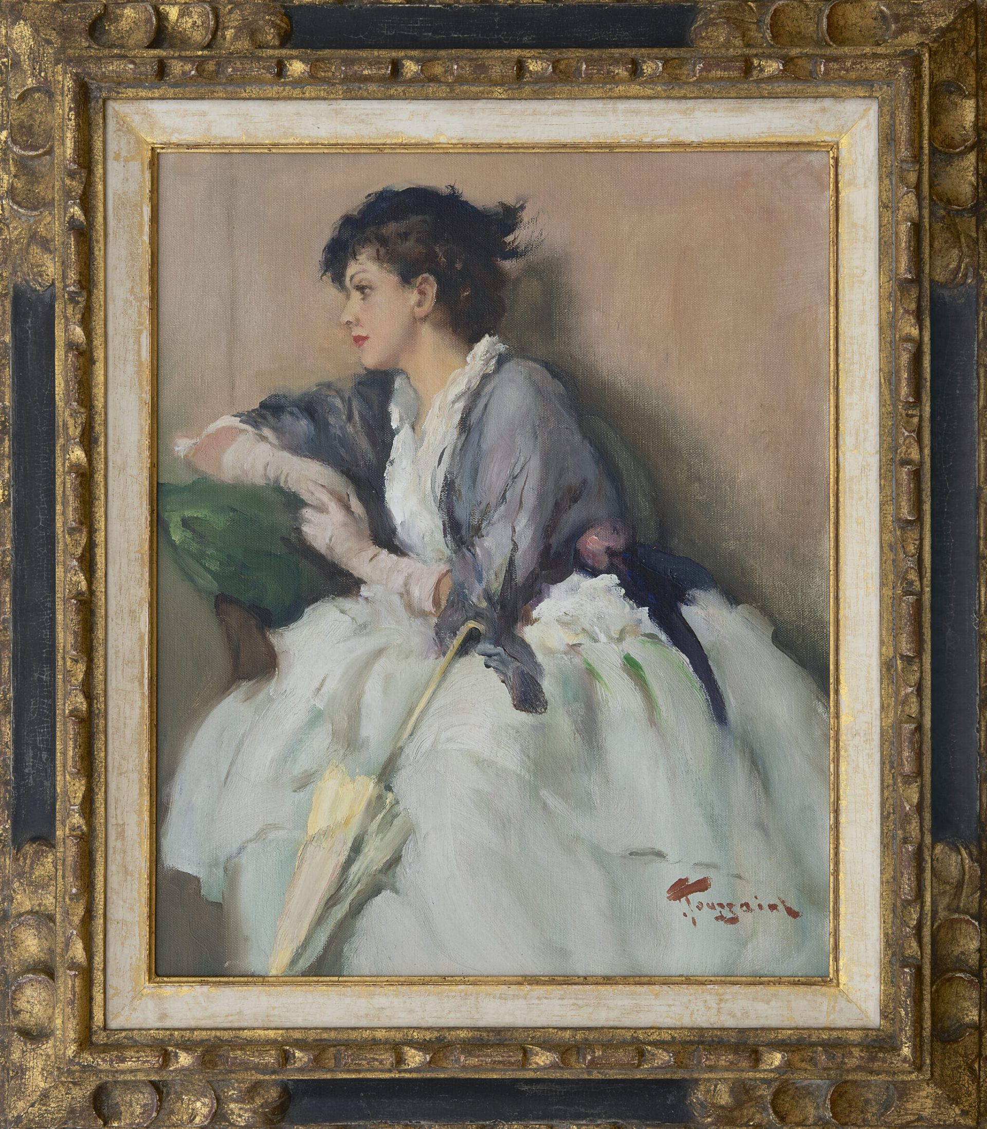 Fernand Toussaint: Jonge vrouw in witte jurk (in lijst)
