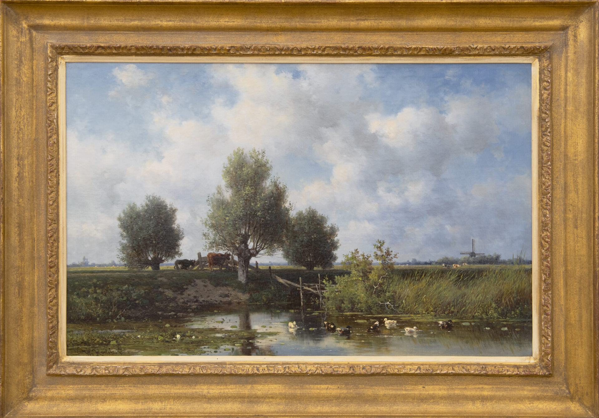 Willem Roelofs: Zomers weidelandschap (in lijst)