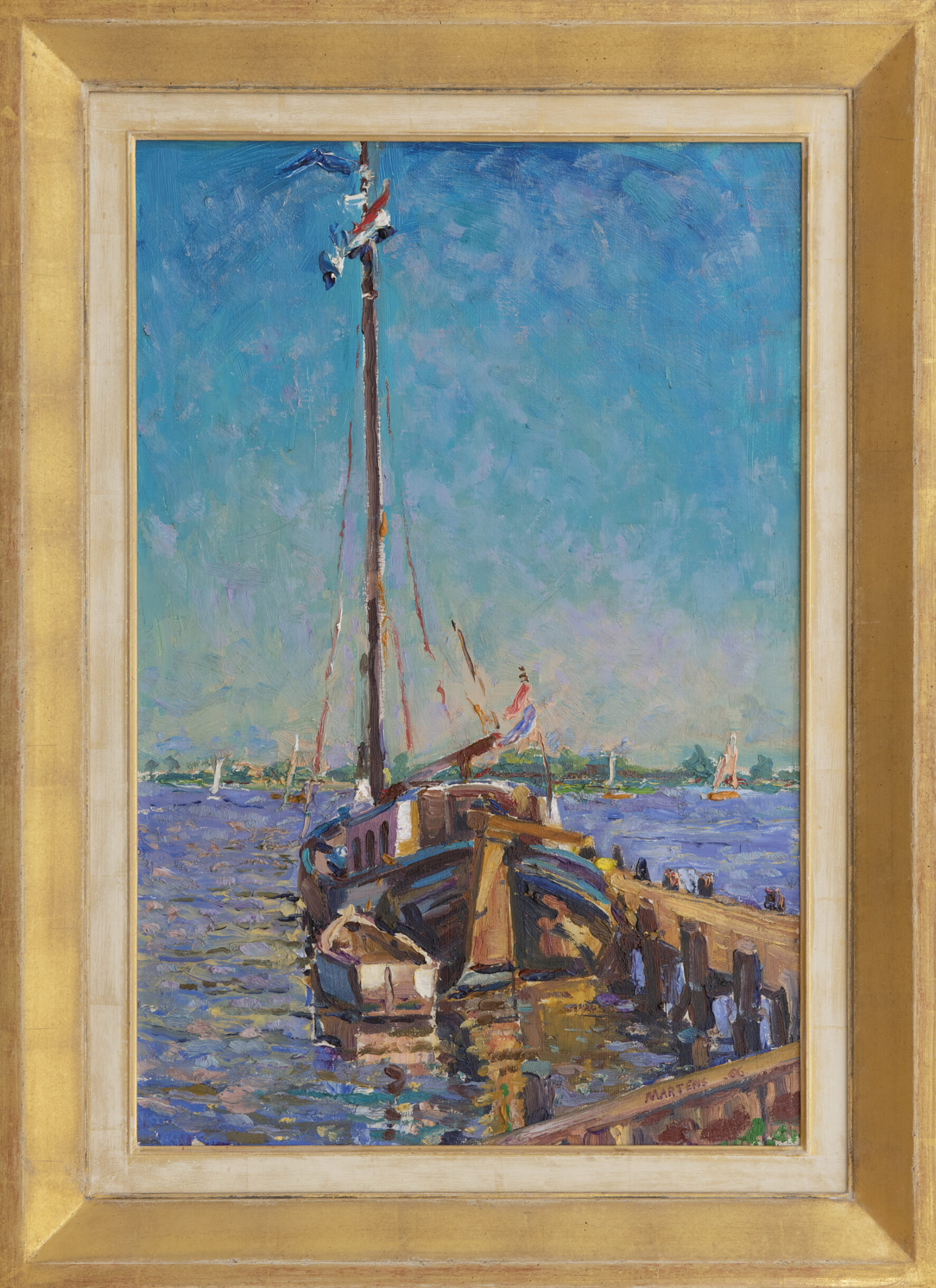 George Martens: Aangemeerde zeilboot (in lijst)