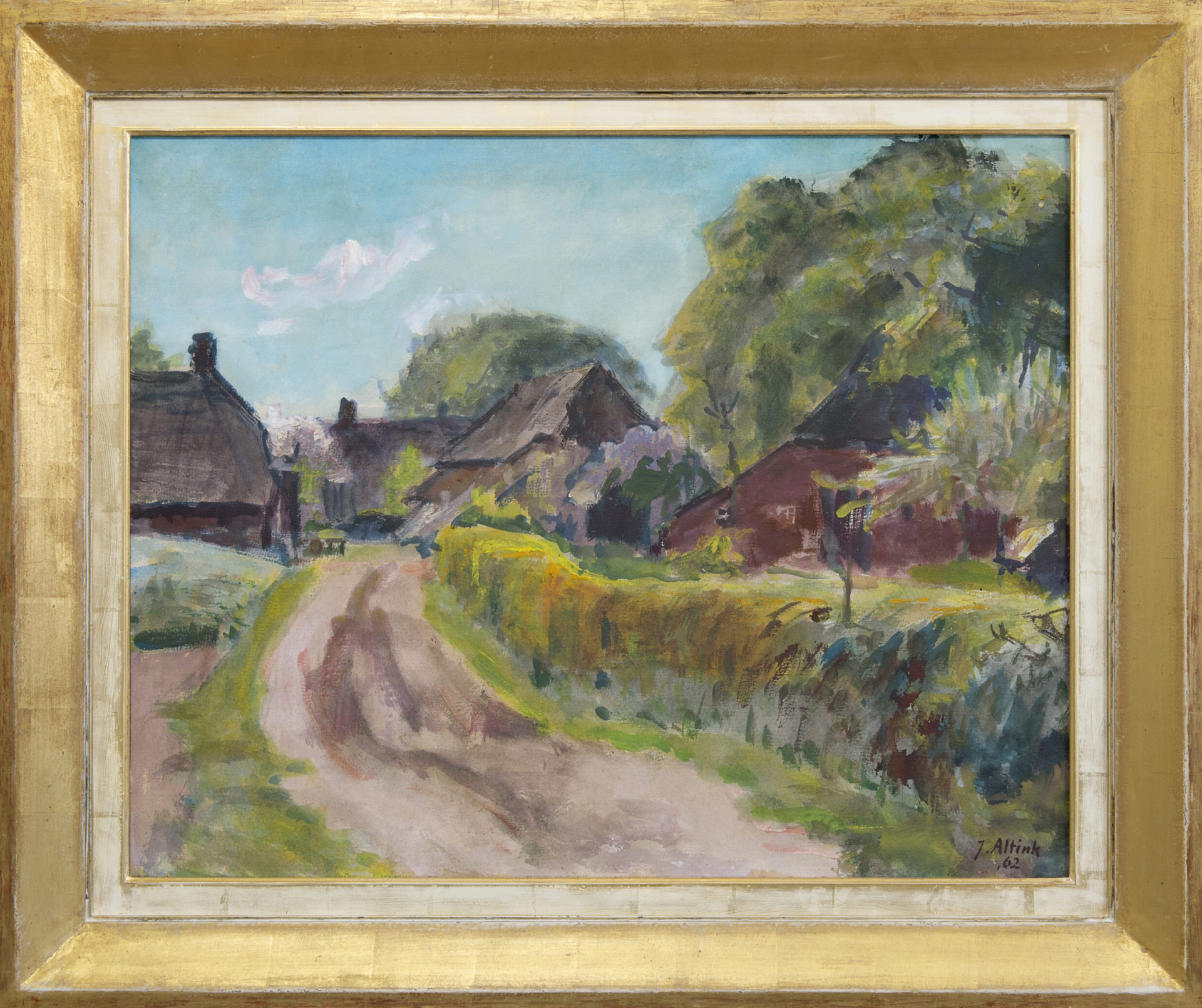 Jan Altink: Boerderijen langs een pad in Essen (Groningen) (in lijst)