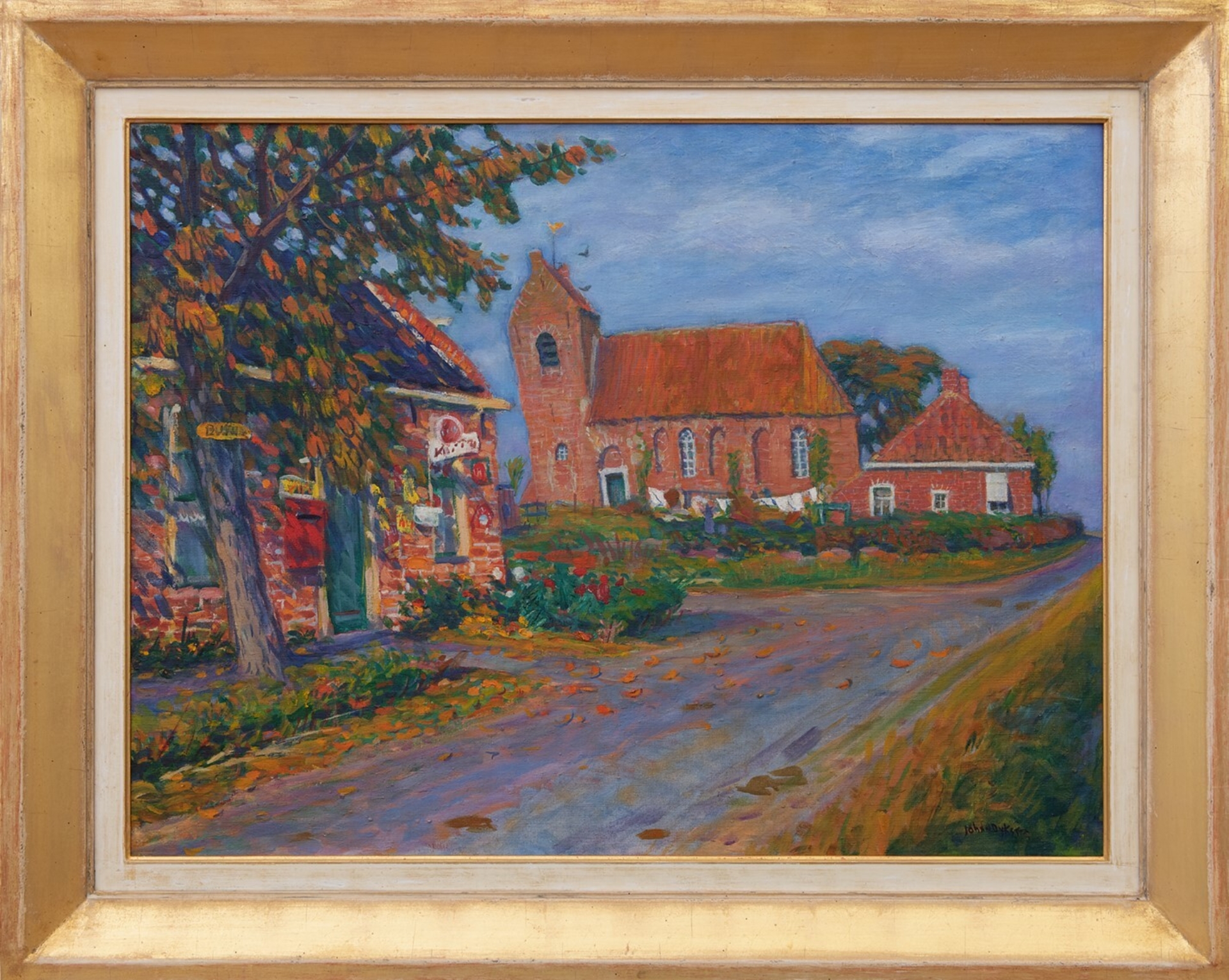 Johan Dijkstra: Het kerkje van Oostum nabij Garnwerd (in lijst)