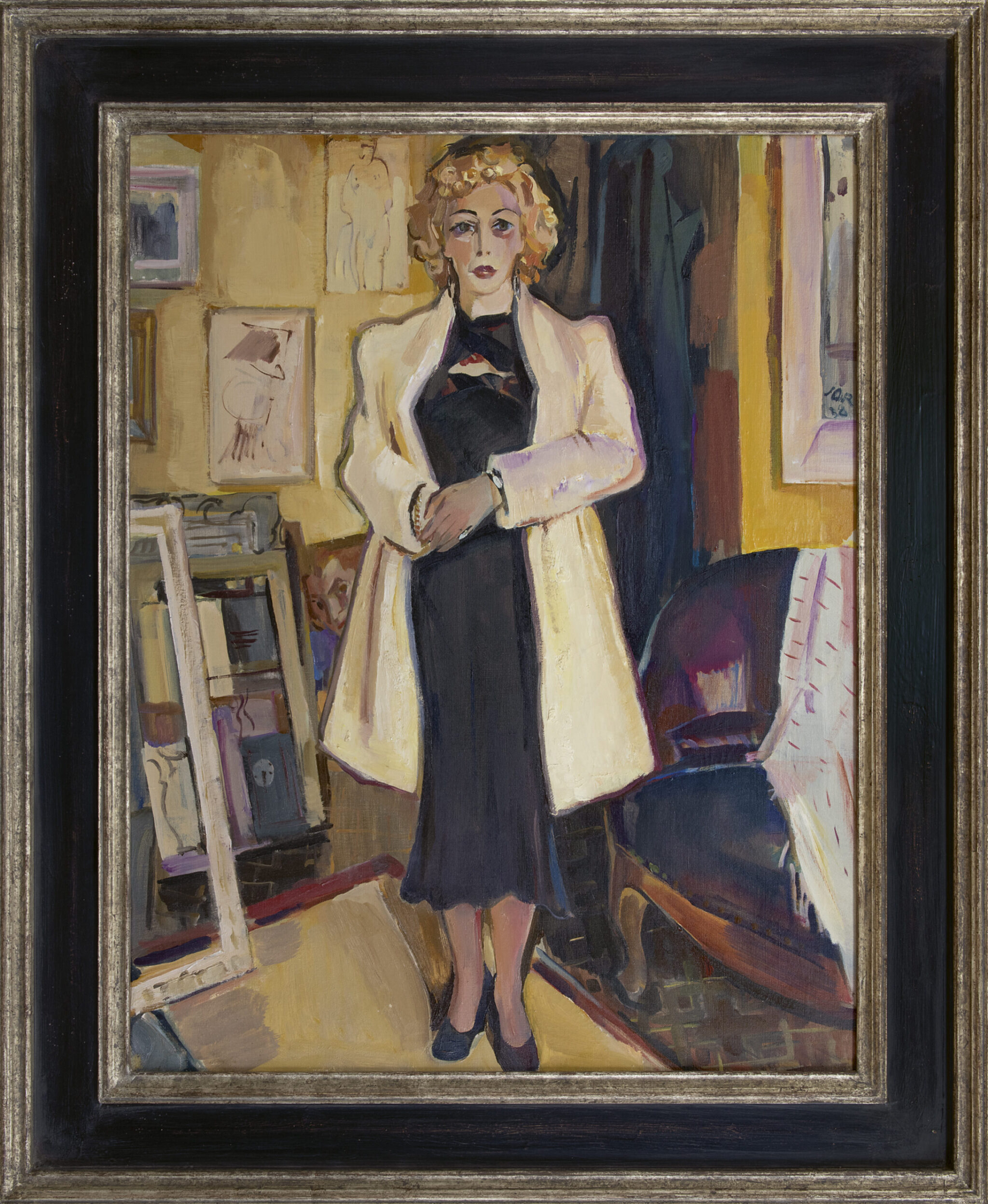 Jan Jordens: Staande vrouw in het atelier van de kunstenaar (in lijst)