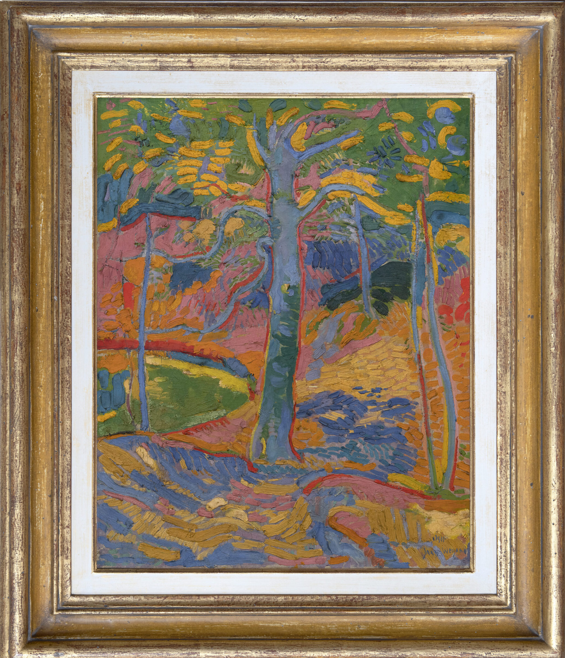Jaap Weyand: Landschap met boom (in lijst)