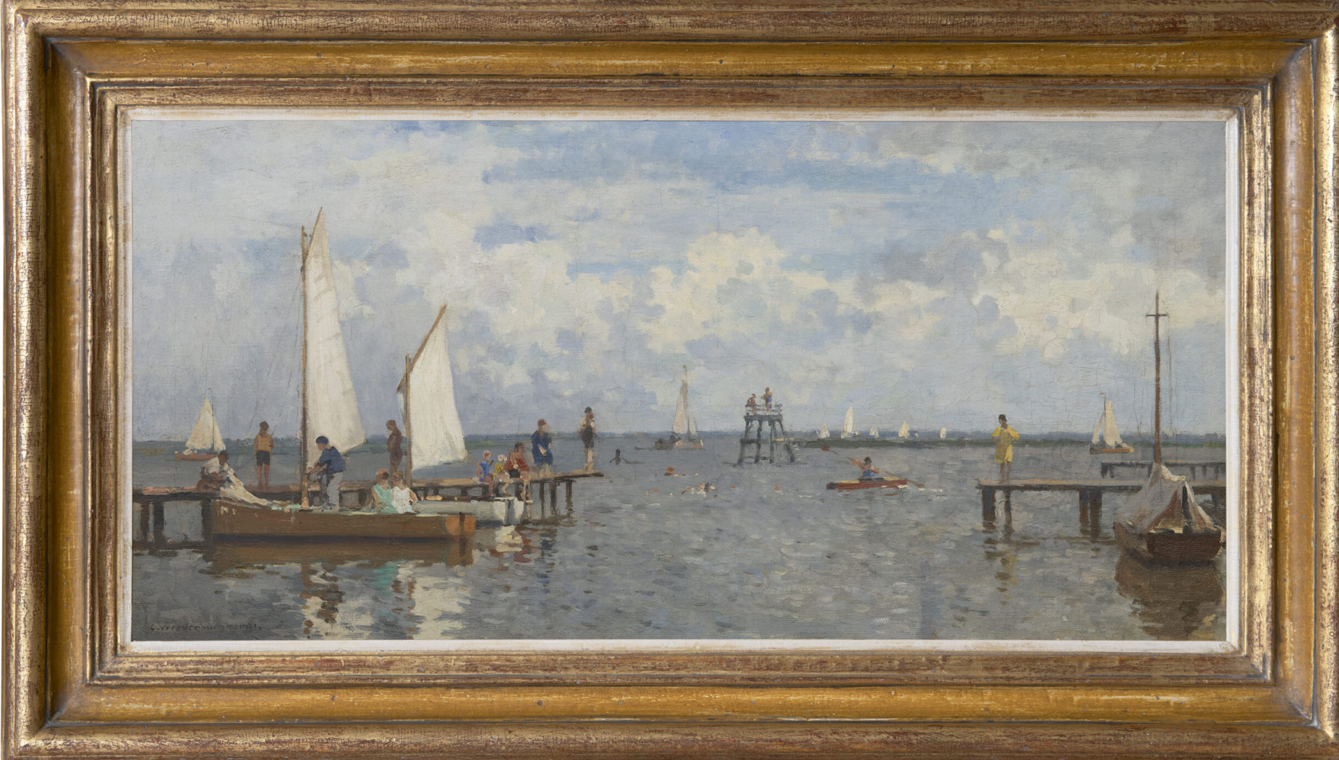 Cornelis Vreedenburgh: Zeilvertier op de Loosdrechtse Plassen (in lijst)