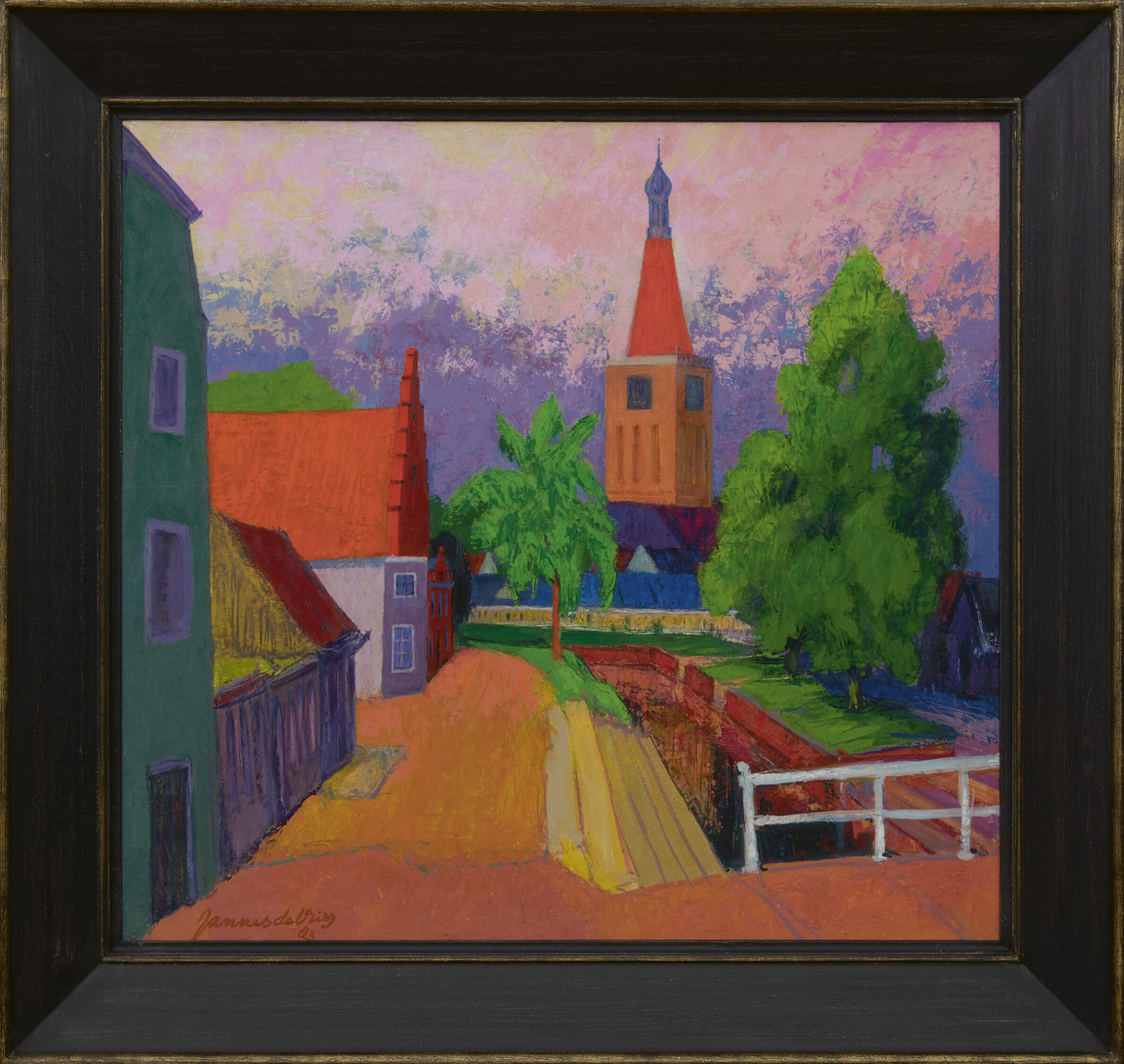 Jannes de Vries: Gezicht op Medemblik (in lijst)
