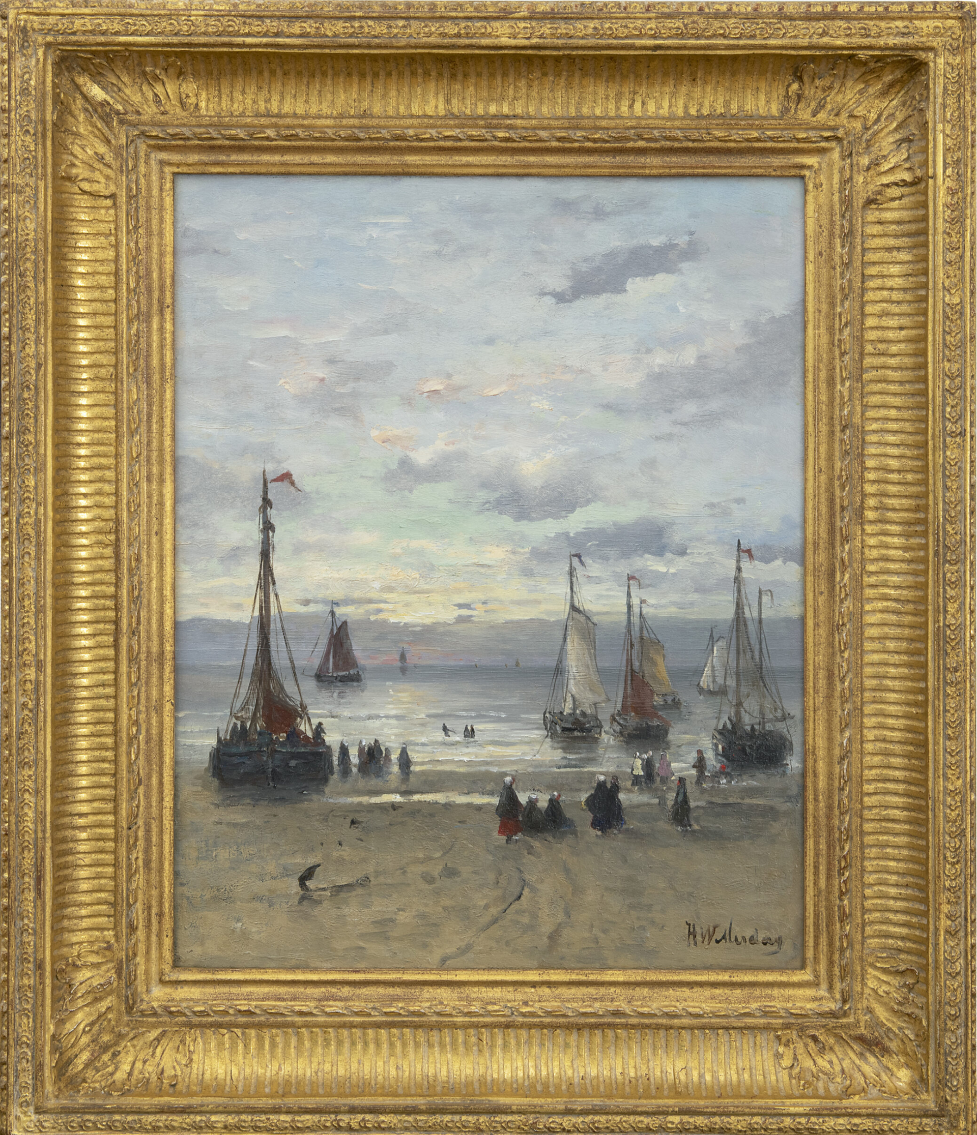 Hendrik Willem Mesdag: Bomschuiten aan de kust (in lijst)