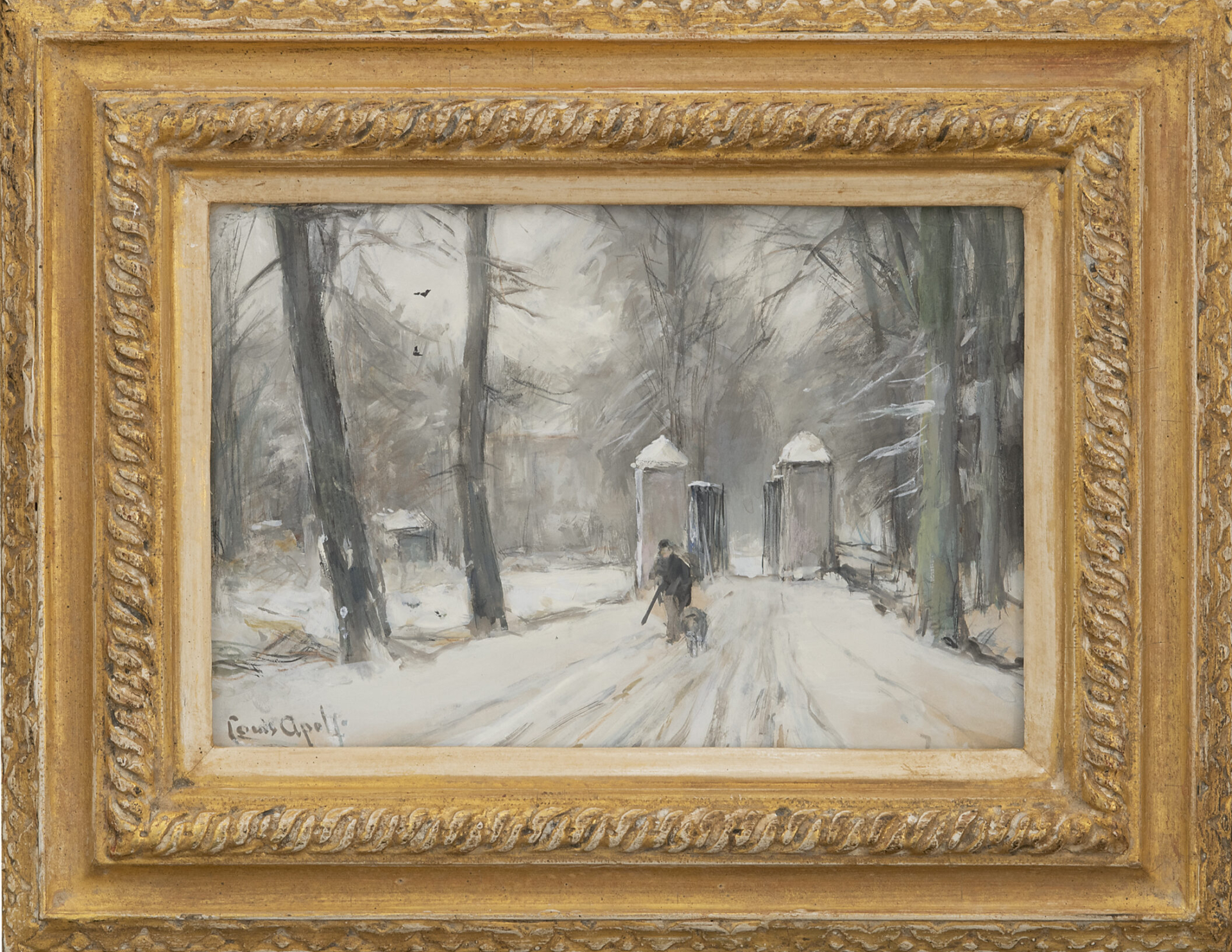 Louis Apol: Jager in een winters bos (in lijst)