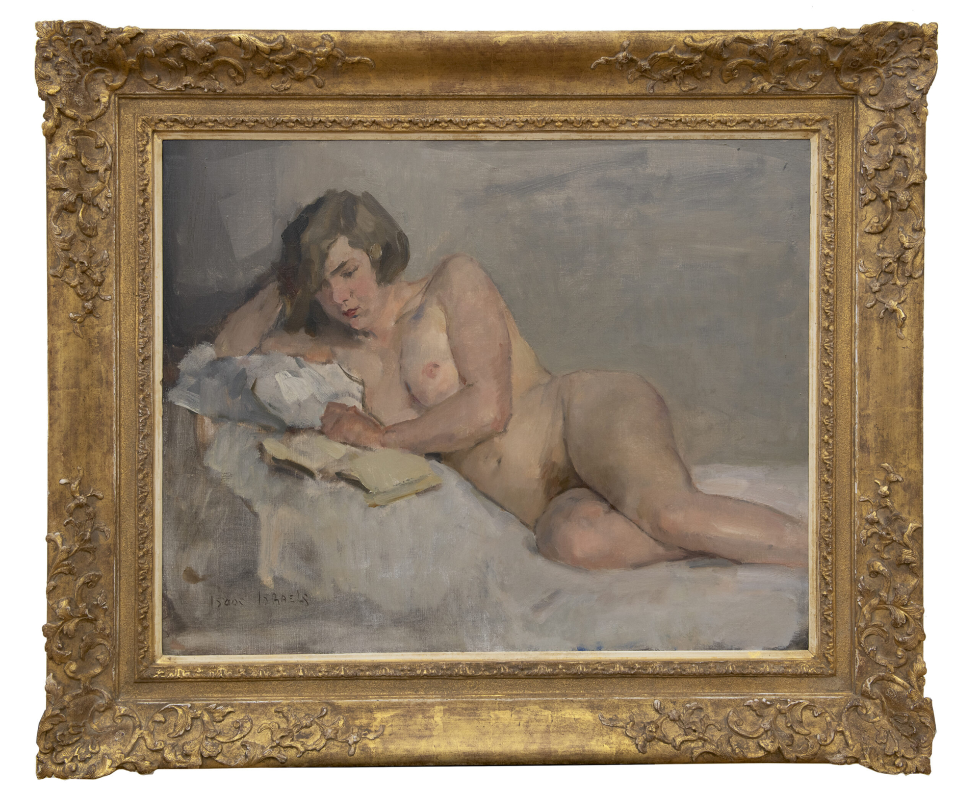 Isaac Israels: Lezend naakt op bed (Sjaantje van Ingen) (in lijst)