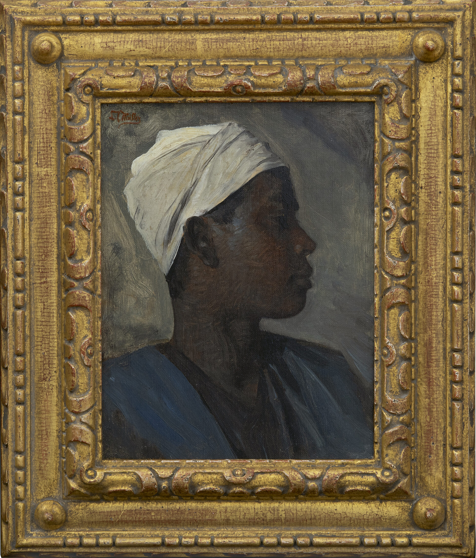 Leopold Carl Müller: Portret van een jongen met een witte tulband (in lijst)