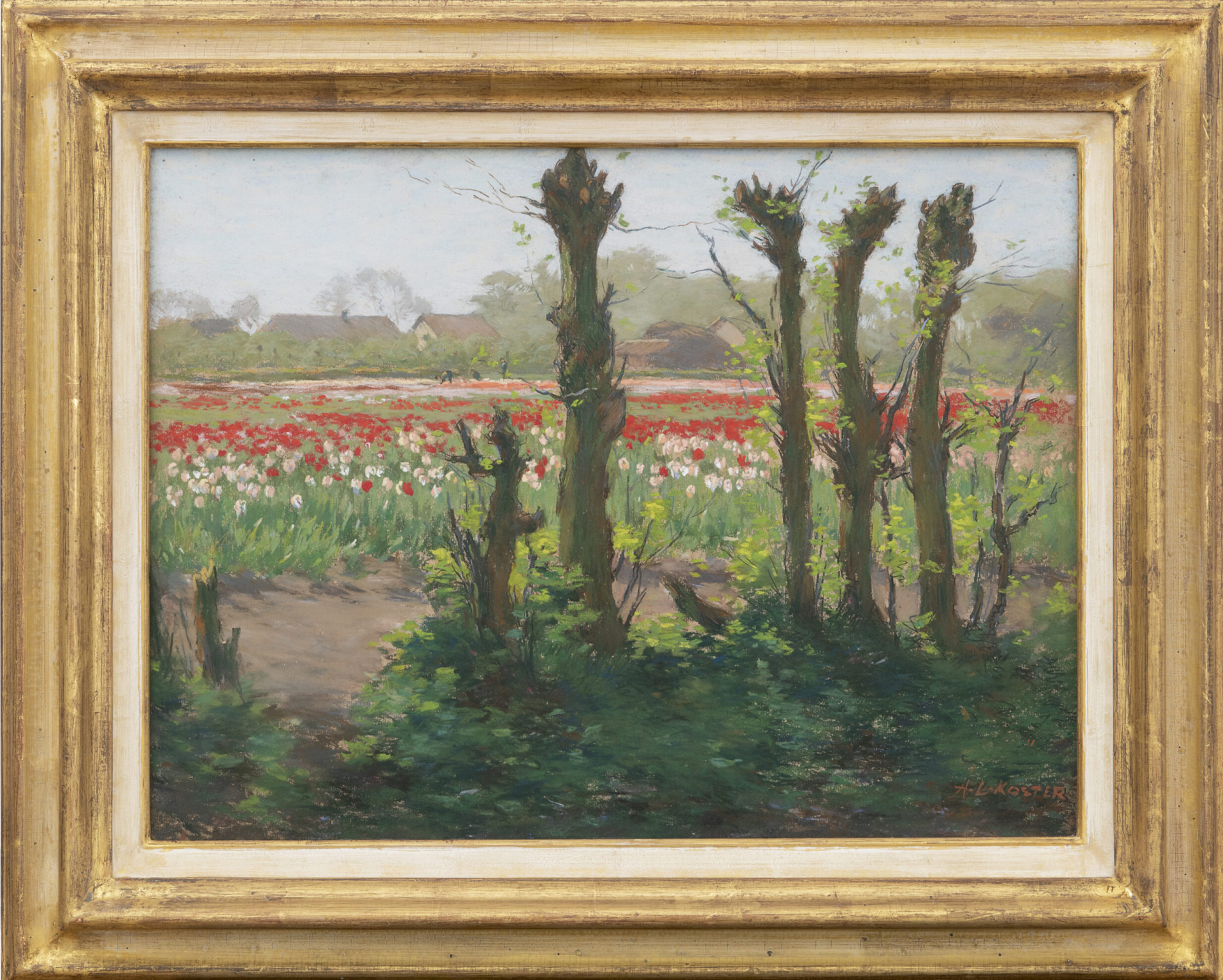 Anton Koster: Bloeiende tulpenvelden (in lijst)