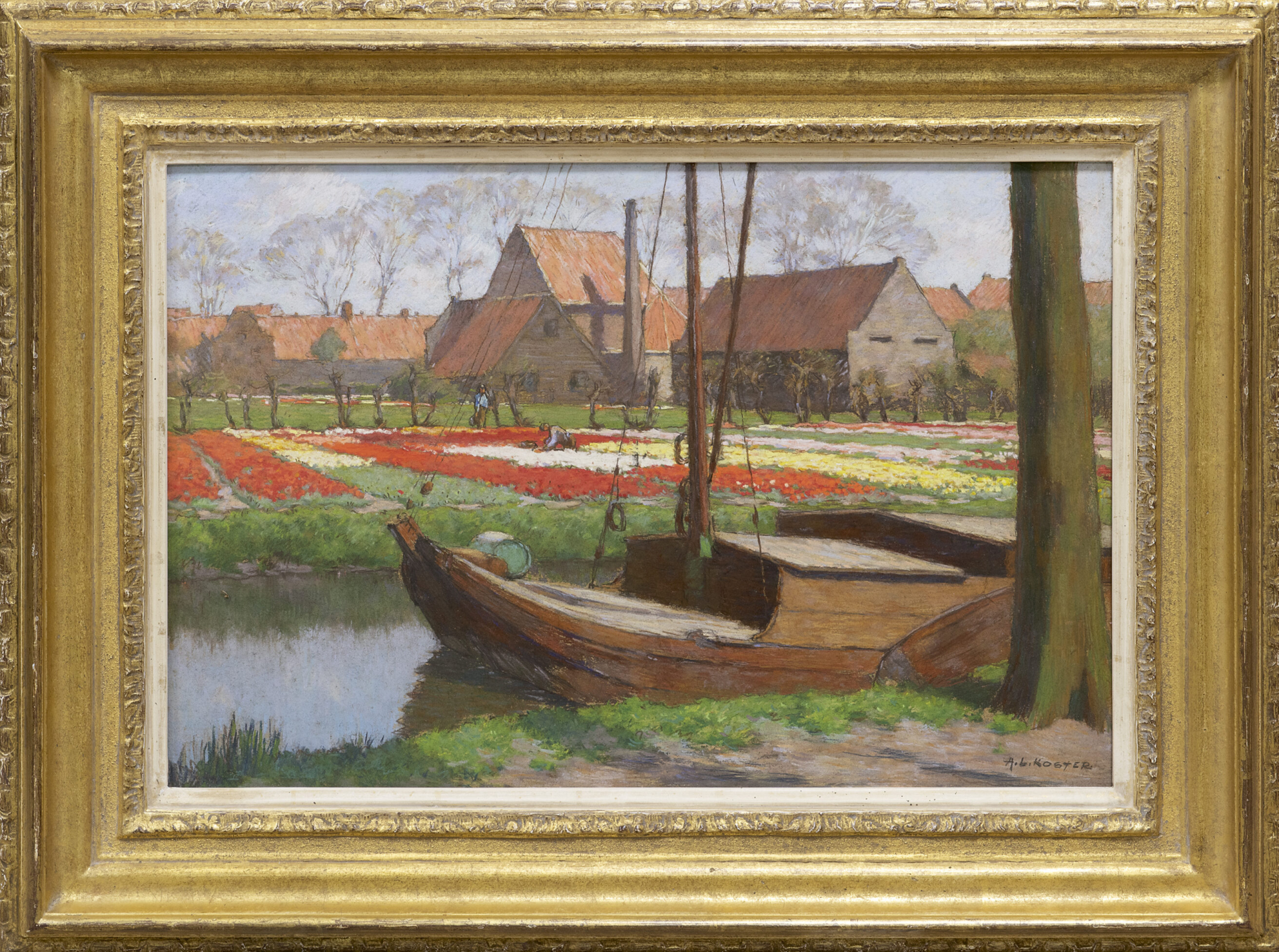 Anton Koster: Tulpenkwekerij te Heemstede (in lijst)