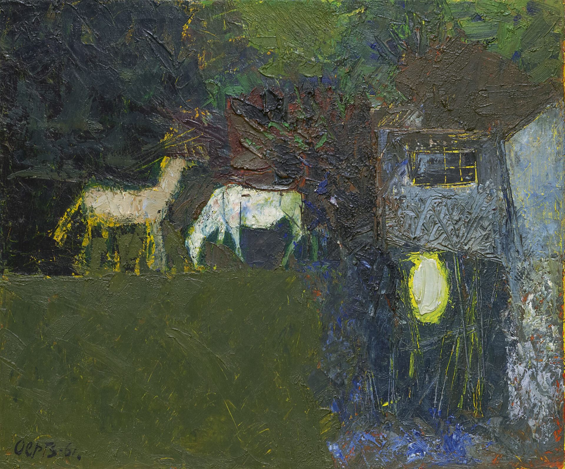 Wim Oepts: Dorpsgezicht met paarden