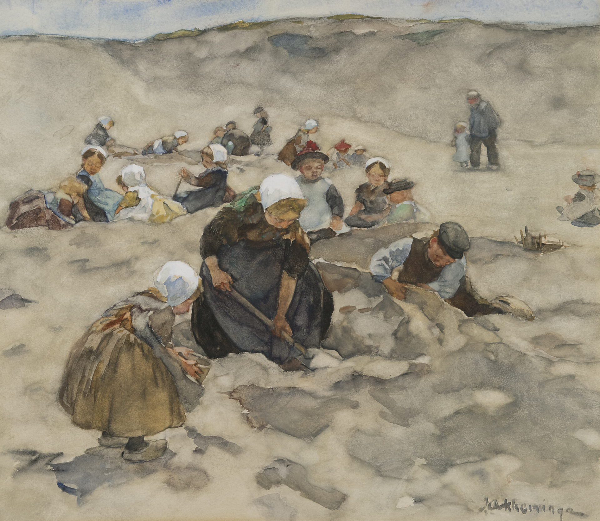 Johannes Evert Hendrik Akkeringa: Strandgezicht met spelende kinderen