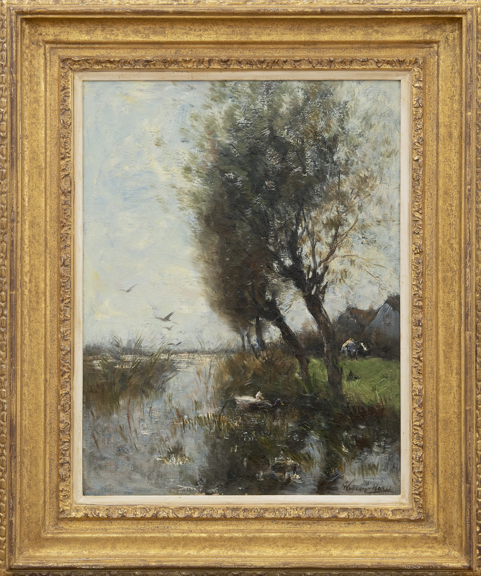 Willem Maris: Polderlandschap met eenden (in lijst)