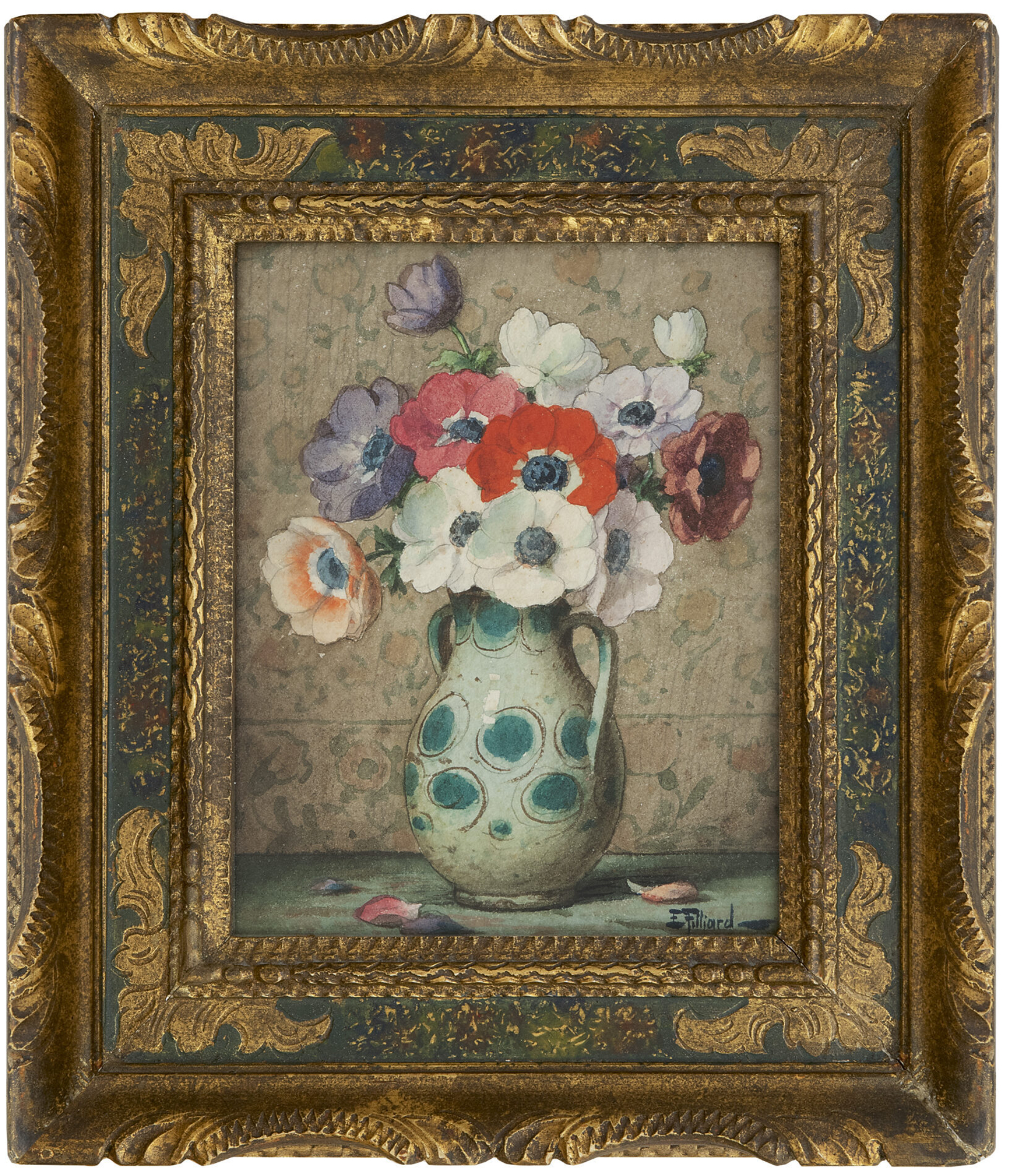 Ernest Filliard: Anemonen in een wit met groen vaasje