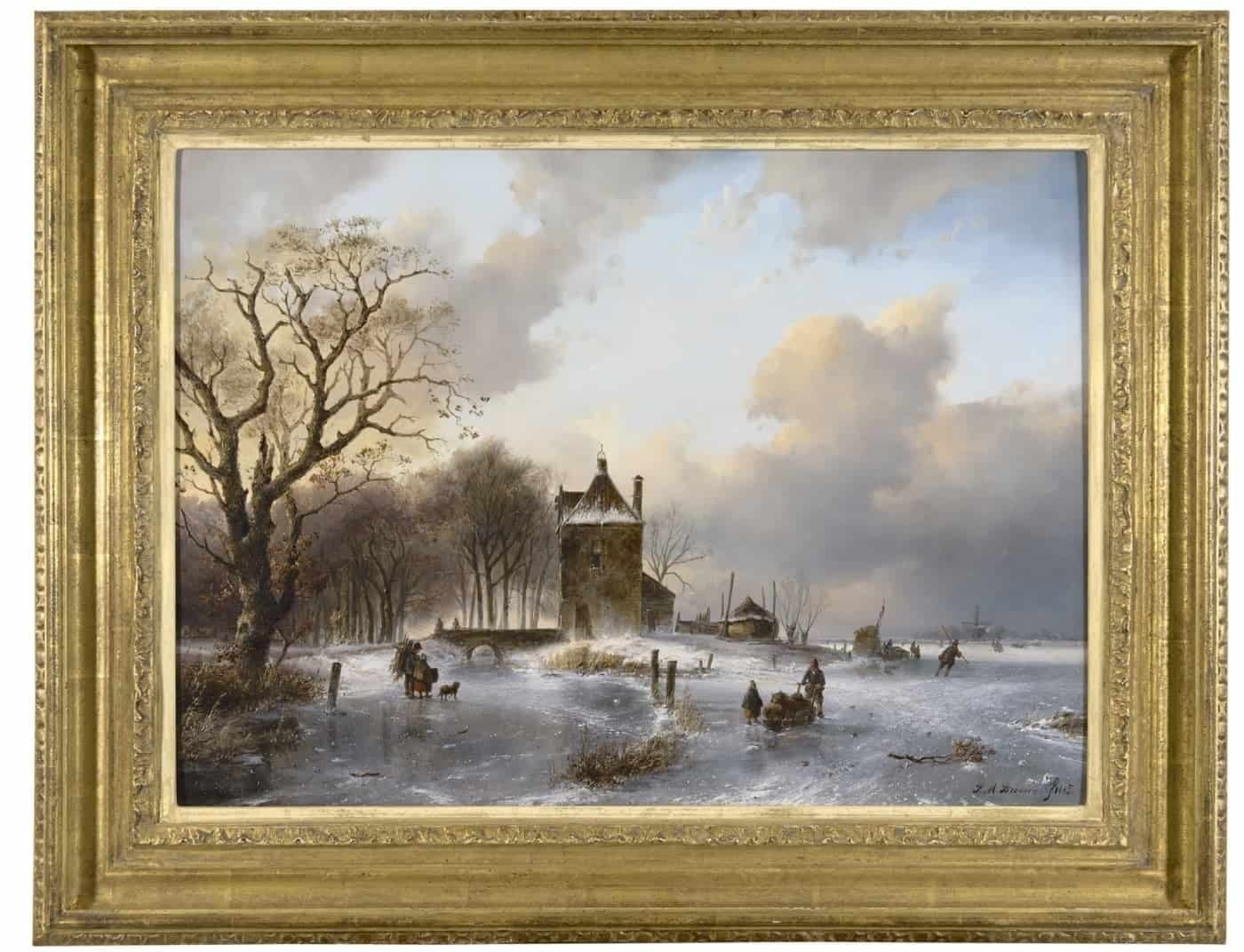 Petrus Marinus Brouwer: Hollands wintertafereel (in lijst)