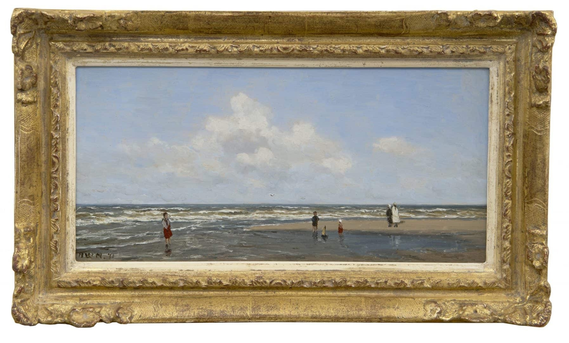 Hendrik Willem Mesdag: Strandgezicht met spelende kinderen (in lijst)