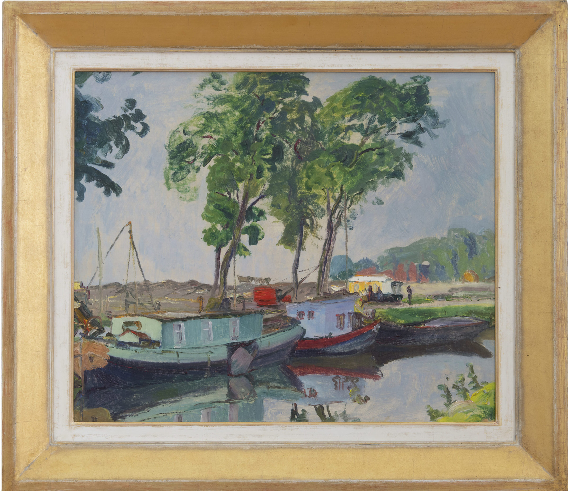 Jan Altink: Gezicht op het Boterdiep bij de Noorderhoogebrug in Groningen (in lijst)
