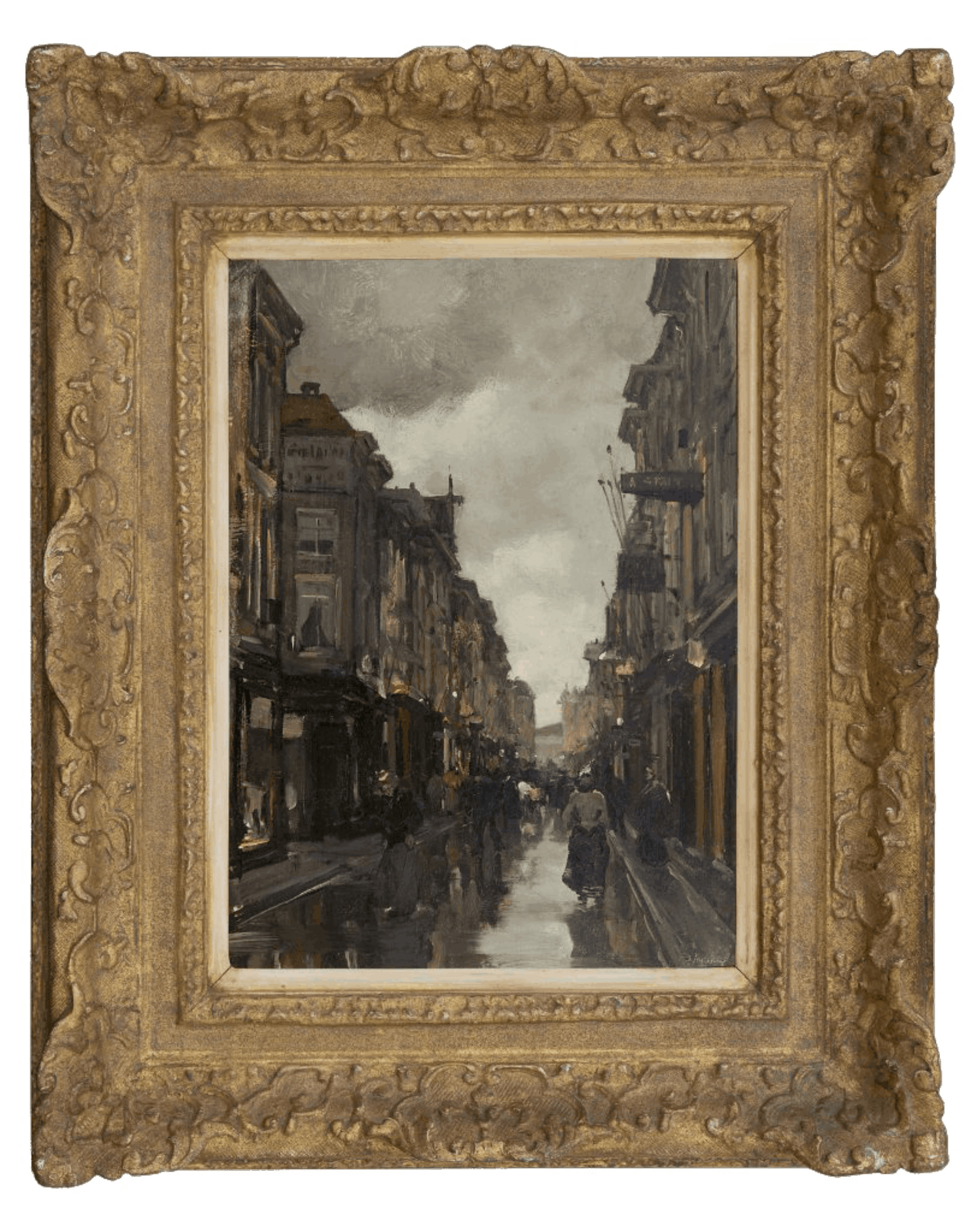 Floris Arntzenius: Figuren in de Spuistraat te Den Haag (in lijst)