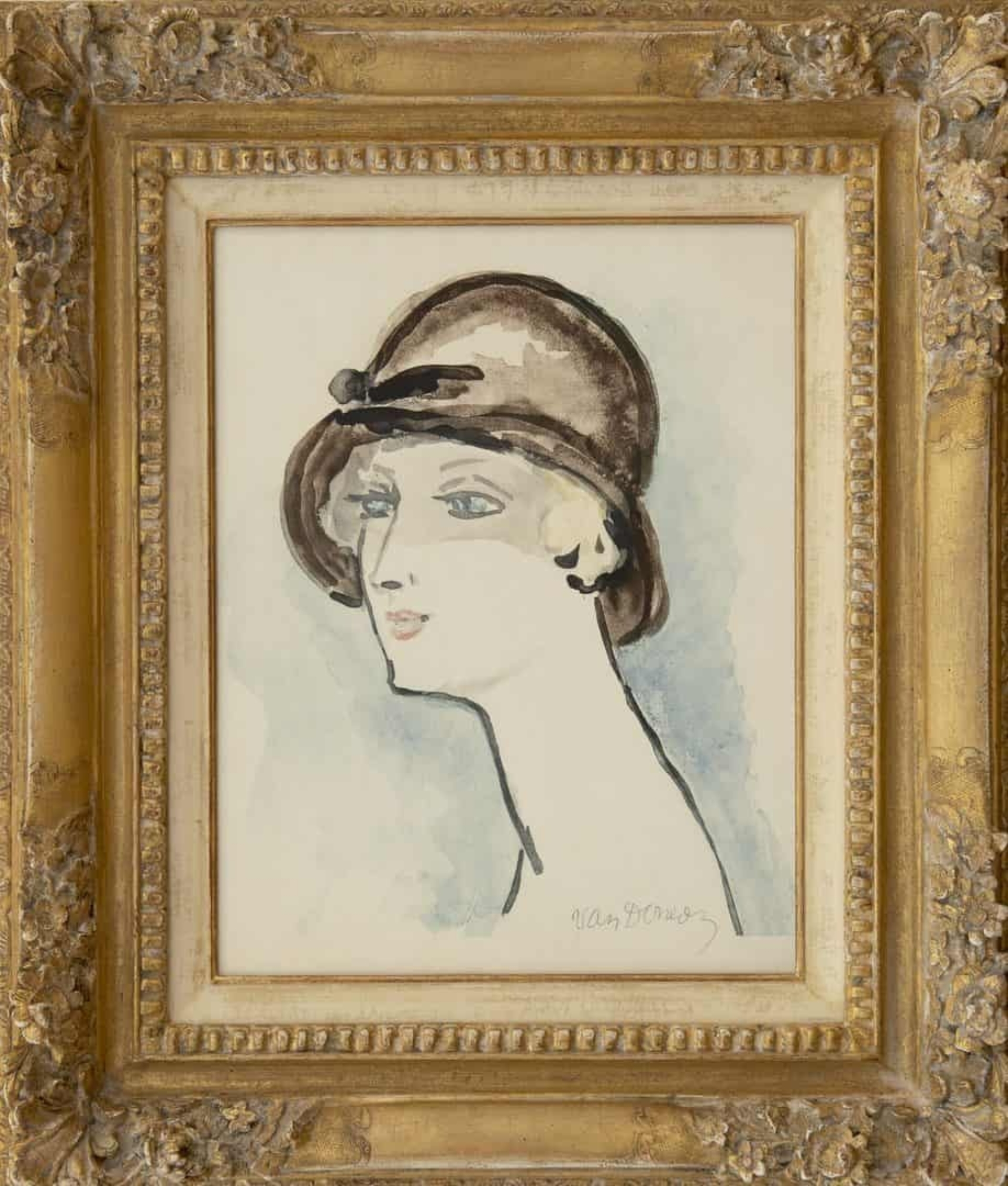 Kees van Dongen: Vrouw met zwarte hoed (in lijst)