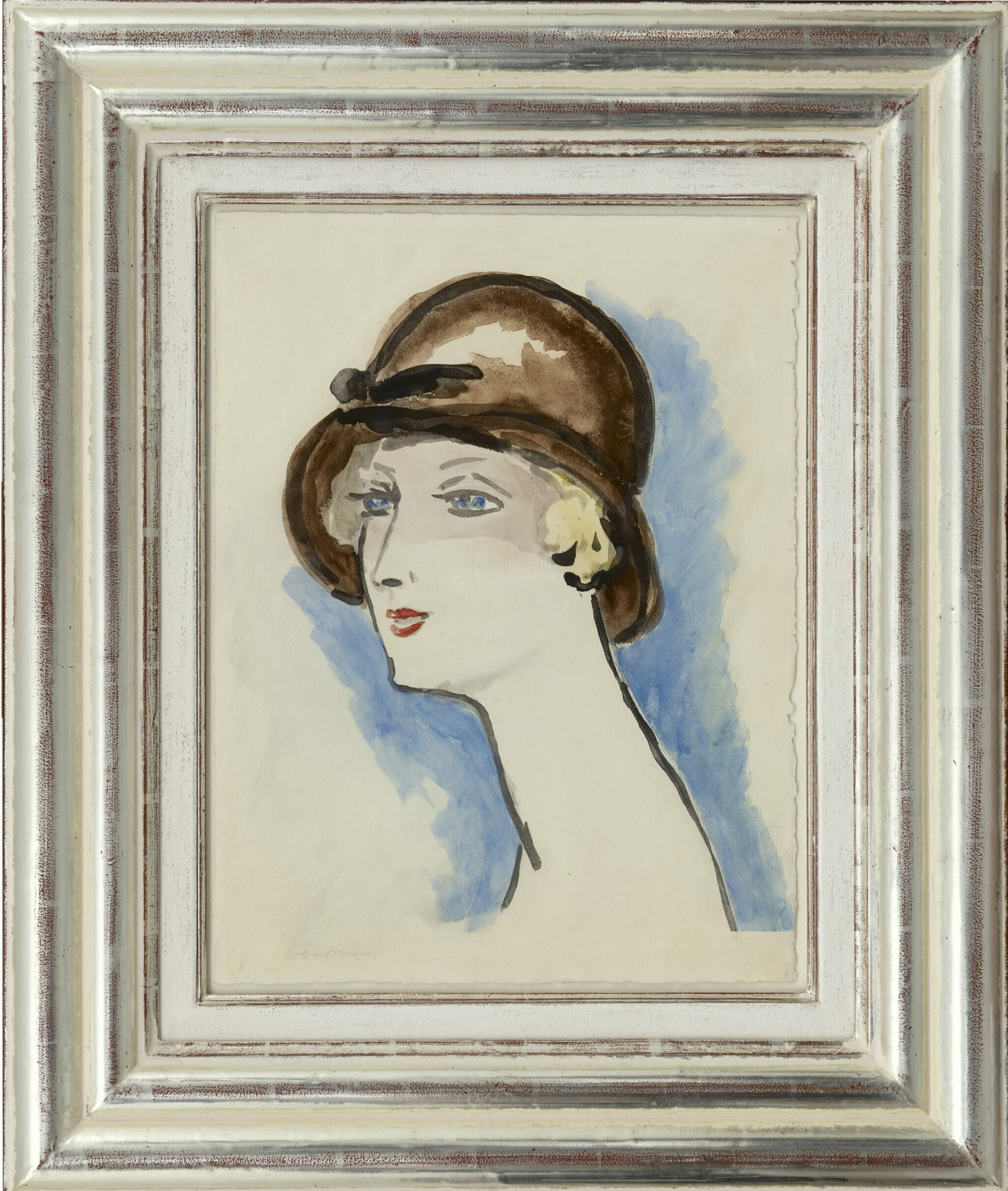 Kees van Dongen: Jonge vrouw met zwarte hoed (in lijst)