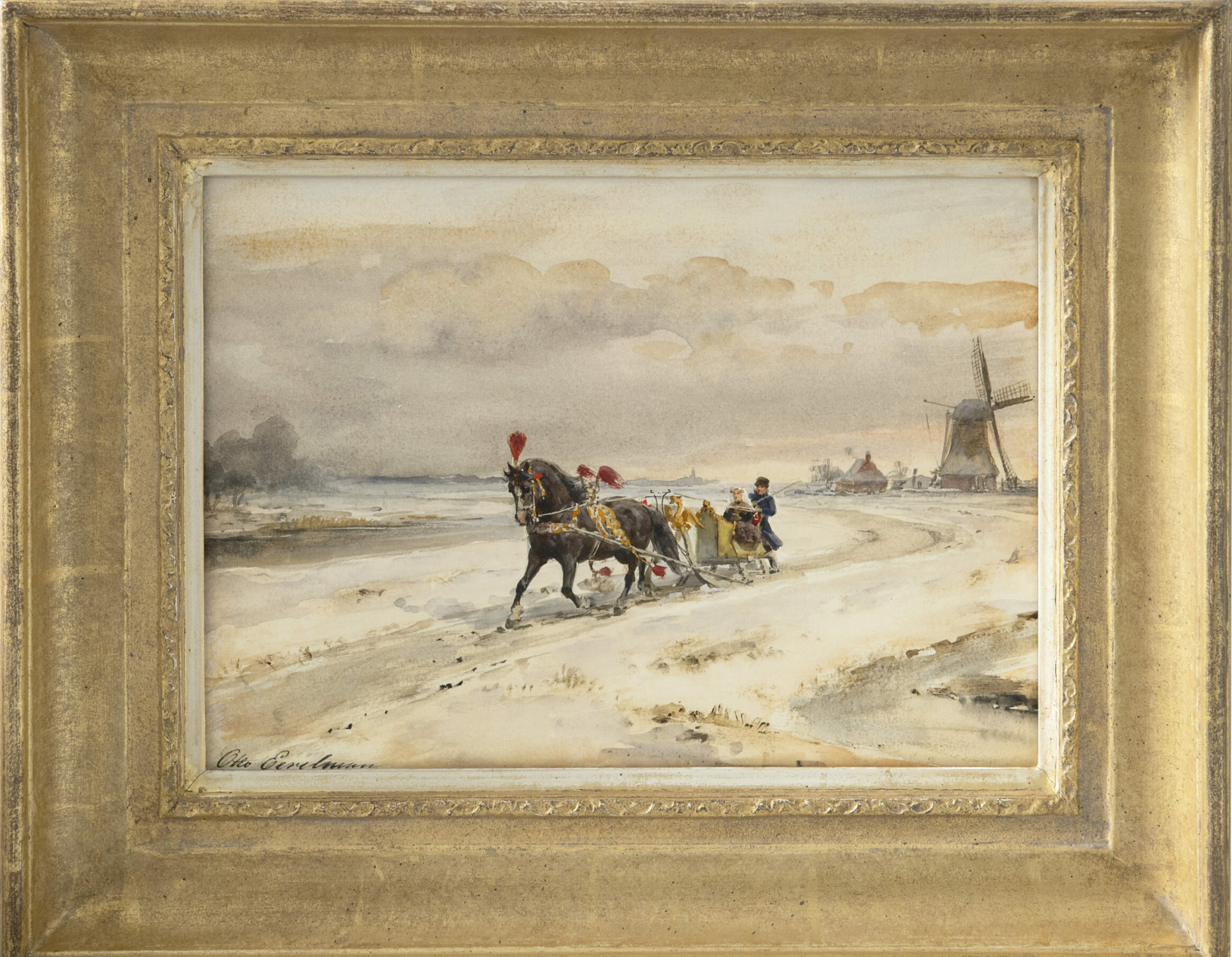 Otto Eerelman: Arrenslee in winters landschap (in lijst)