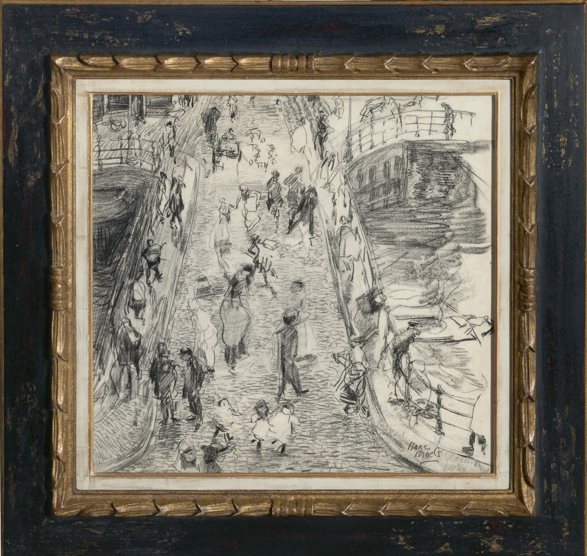 Isaac Israels: Leliegracht te Amsterdam (in lijst)