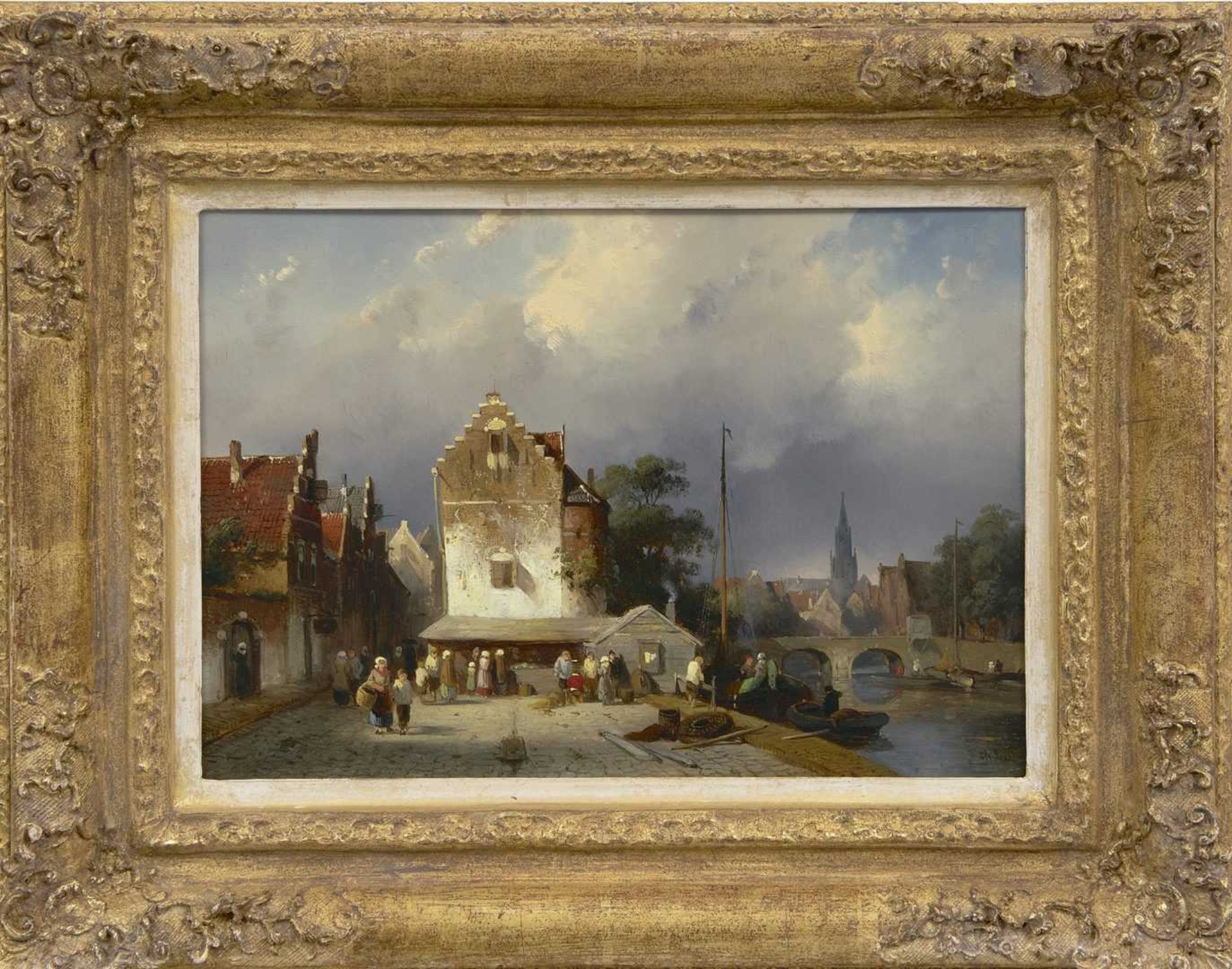 Charles Leickert: Zomers stadsgezicht (in lijst)