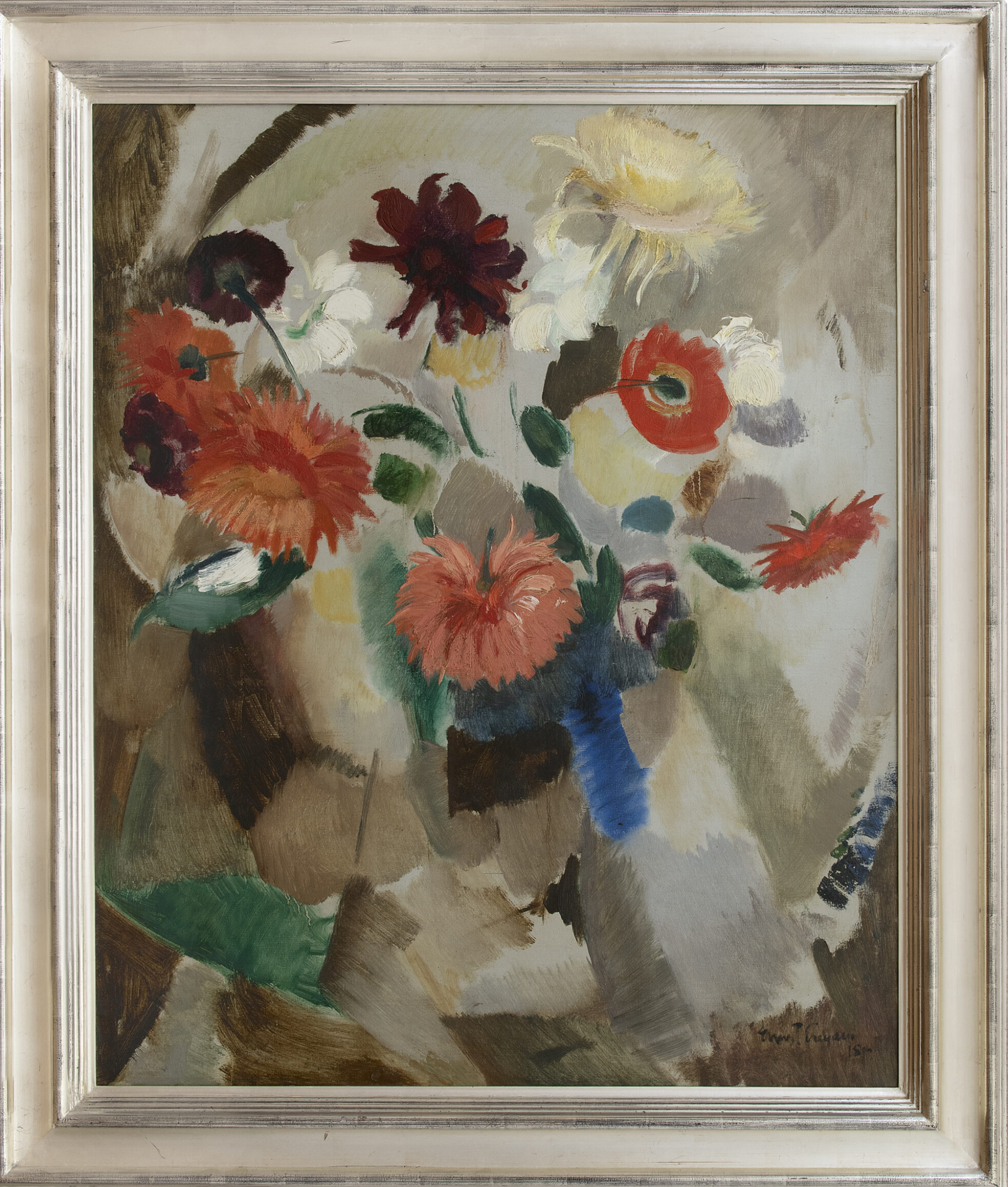 Ernst Leyden: Kleurrijk bloemstilleven (in lijst)