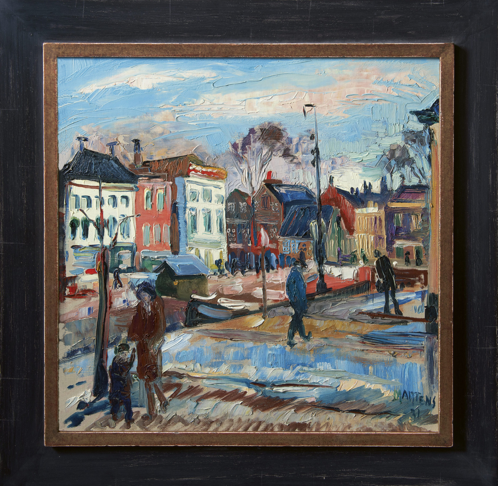 George Martens: Gezicht op het Kattendiep in Groningen (in lijst)