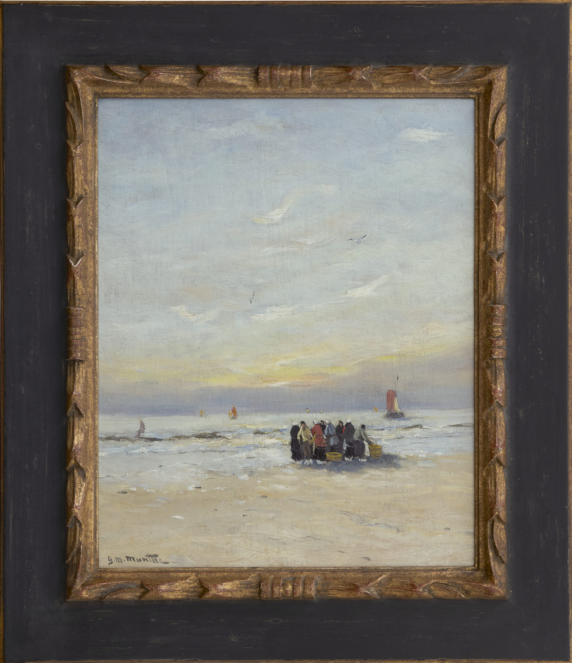 Gerhard Arij Ludwig 'Morgenstjerne' Munthe: Vissersvolk op het strand (in lijst)