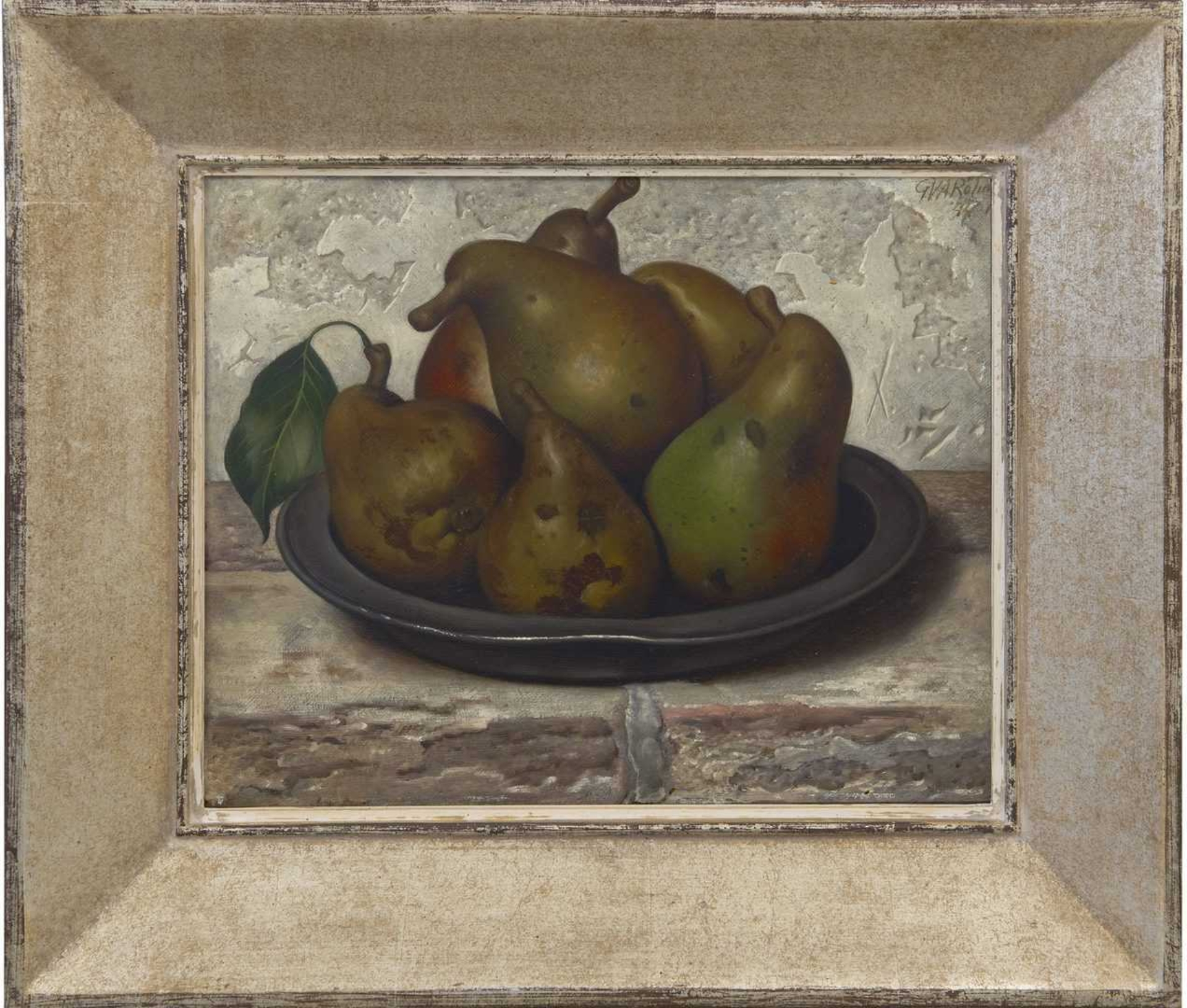 Gerard Röling: Stilleven met peren in een tinnen schaal (in lijst)
