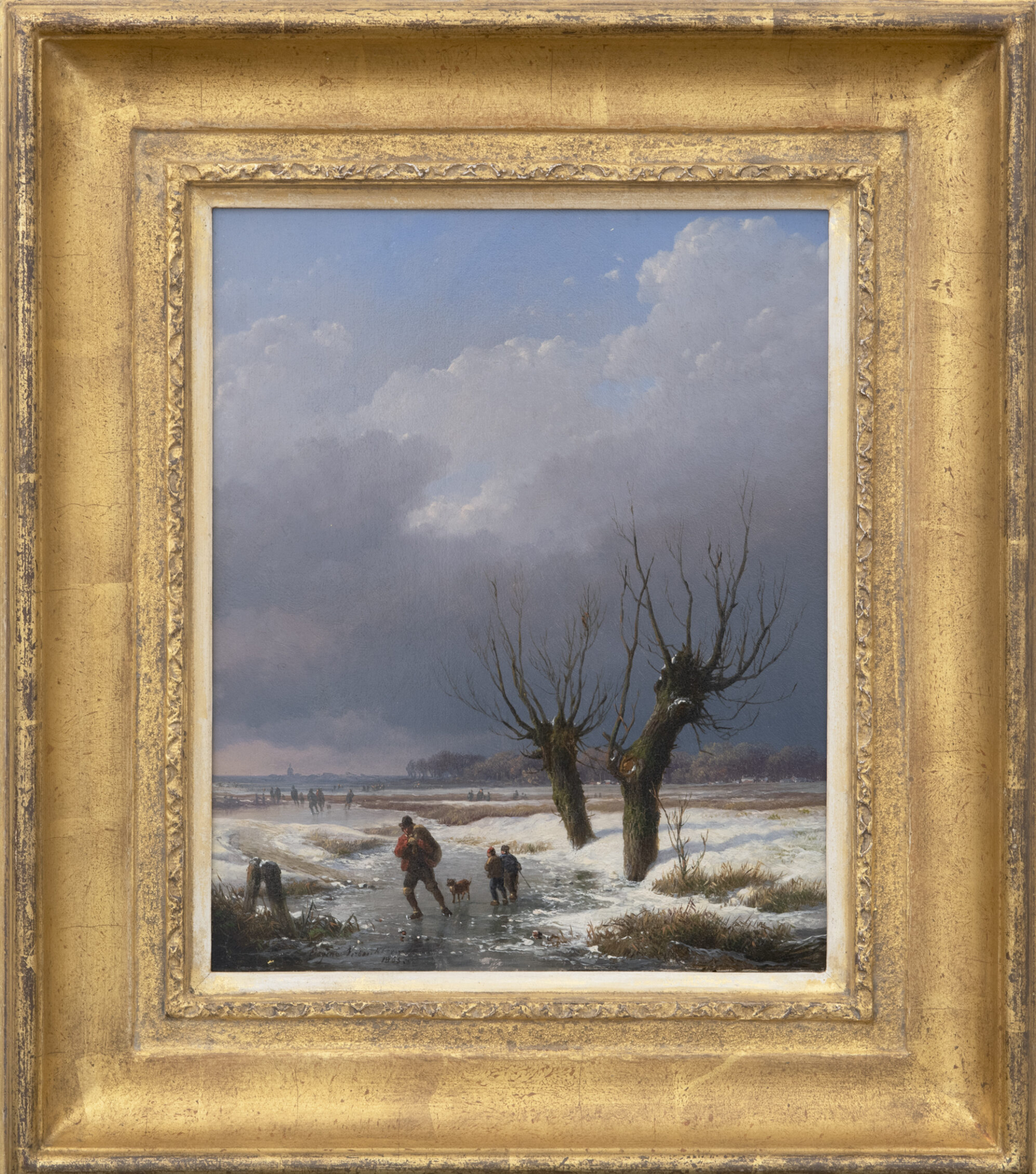 Eugène Joseph Verboeckhoven: Winterlandschap met schaatsenrijder (in lijst)