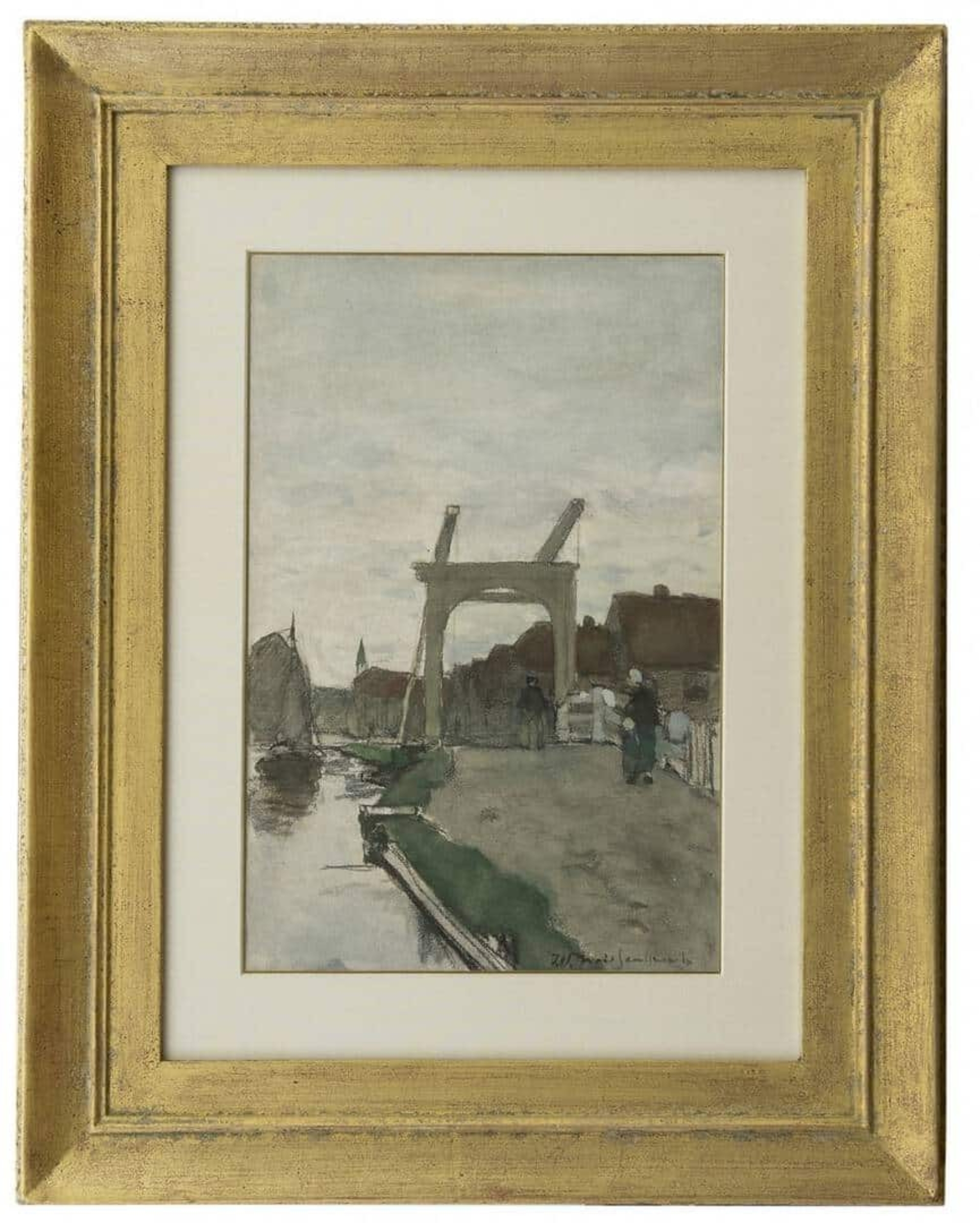 Hendrik Johannes Weissenbruch: De Teuntjesbrug bij Nieuwkoop (in lijst)