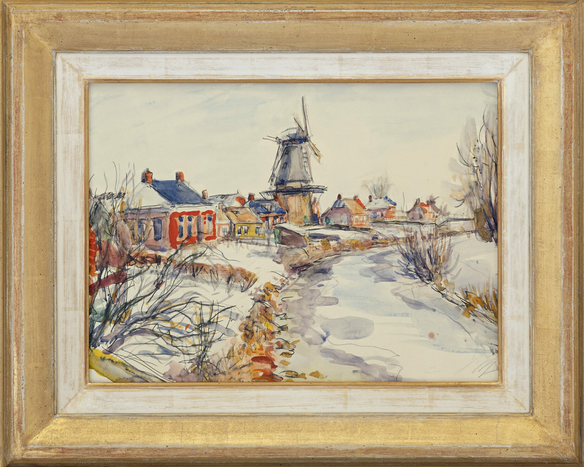 Johan Dijkstra: Winters gezicht op Mensingeweer (in lijst)
