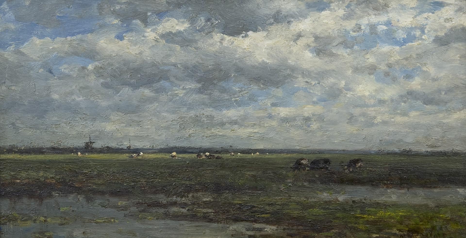 Willem Roelofs: Polderlandschap met koeien