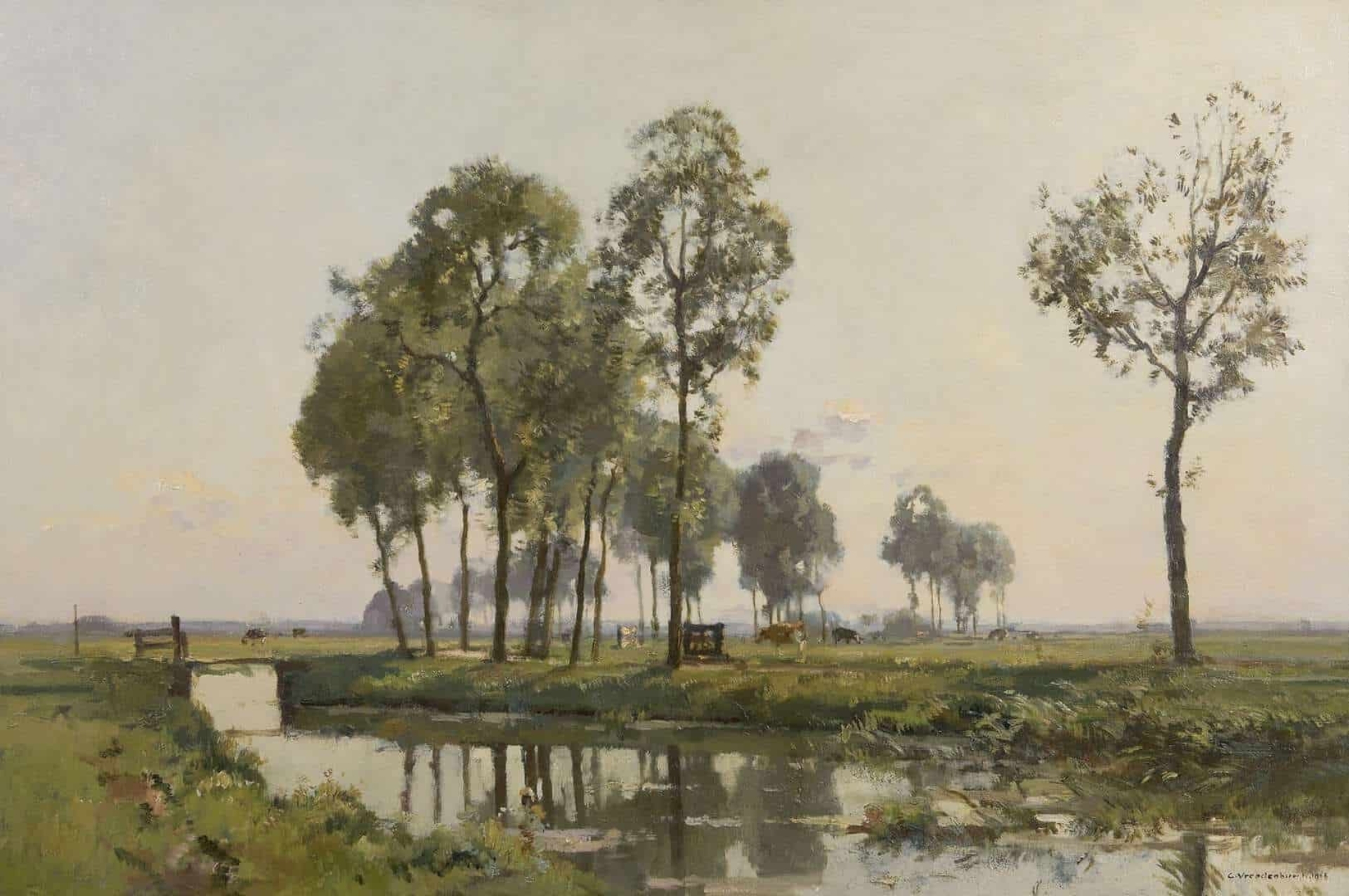 Cornelis Vreedenburgh: Koeien in een zonnig landschap bij Bunschoten