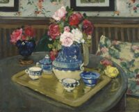 Adrian-Louis Demont: Stilleven met rozen op een tafel