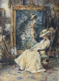 Albert Roelofs: Lezende Tjieke in het atelier van de schilder