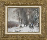 Louis Apol: Besneeuwde laan met paard en wagen (in lijst)