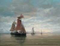 Hendrik Willem Mesdag: Bomschuiten op een kalme zee