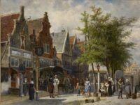 Cornelis Springer: Gezicht op de markttentoonstelling Voedingsmiddelen in Amsterdam