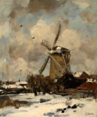 Jacob Maris: Een molen in winterse sneeuw